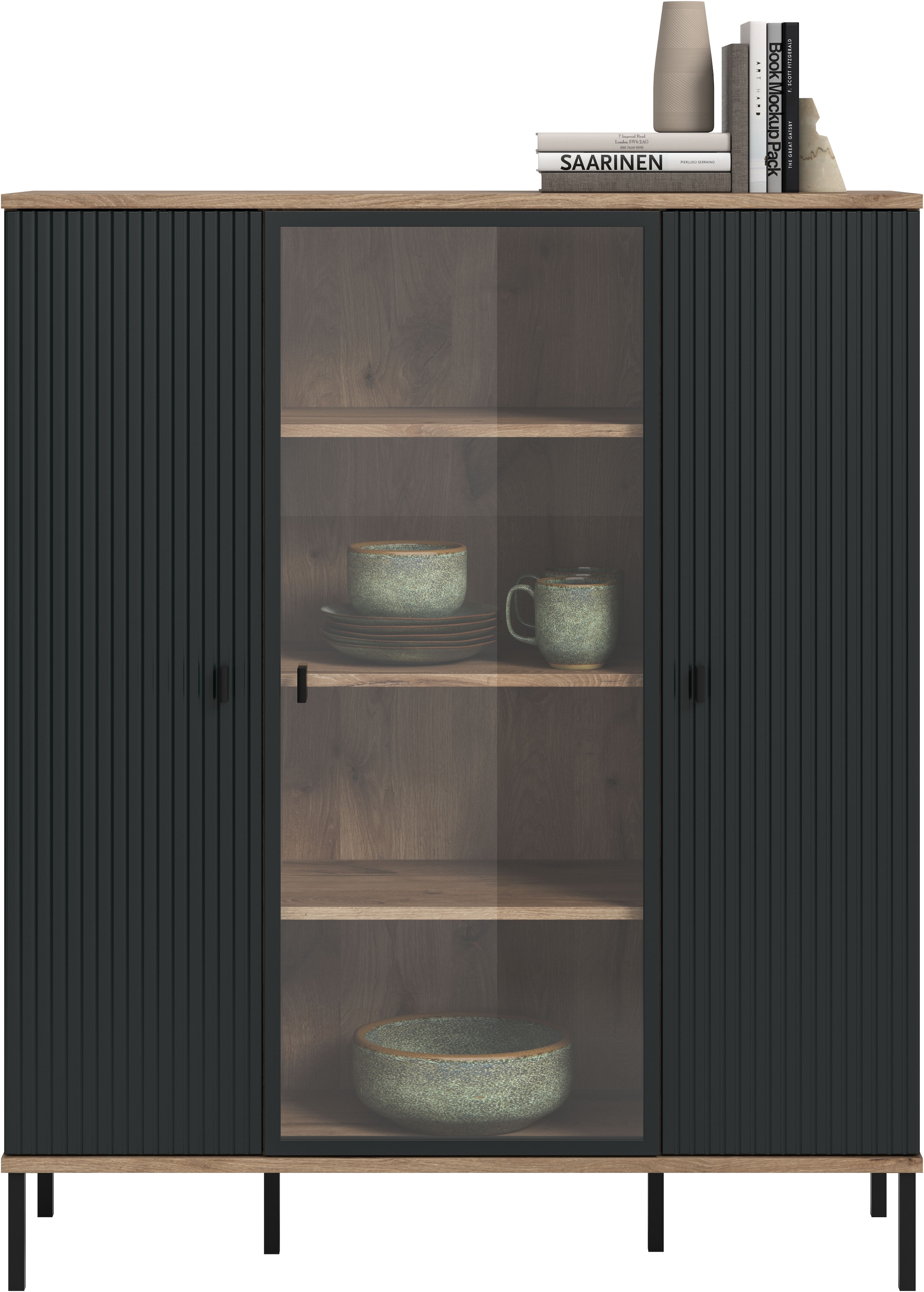 INOSIGN Highboard »TREVERK, Breite: 115 cm, hochwertige MDF-Front schwarz tiefzieh« 1 Stk. tlg. Highboard, Wohnzimmer, Esszimmer