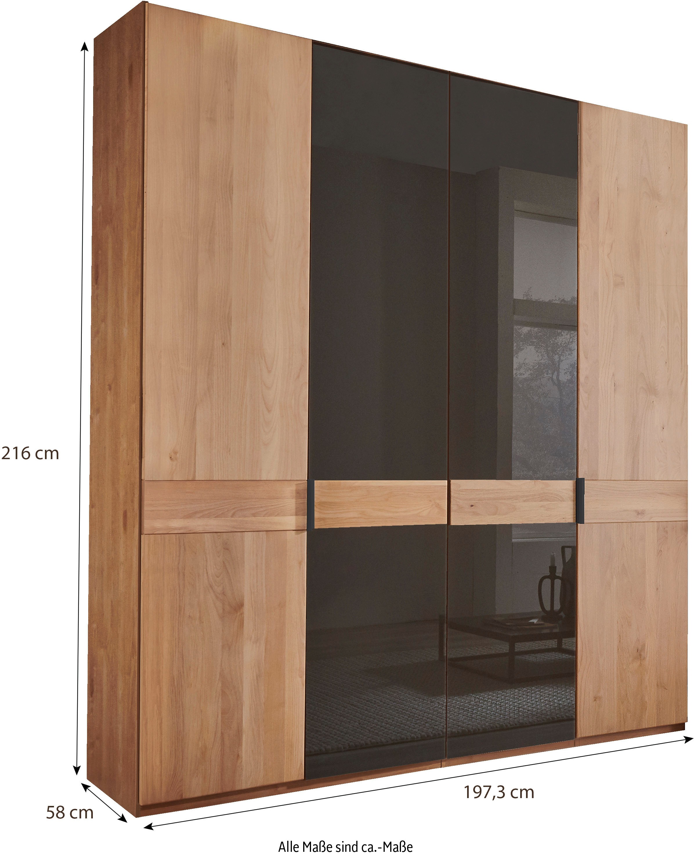 WIEMANN Drehtürenschrank »Cardiff, Massivholztüren in Kombination mit Glas- oder Spiegeltüren«, (4 Breiten, 2 Höhen 216/236cm auswählbar), hochwertiges Design in langlebiger Qualität, viel Stauraum