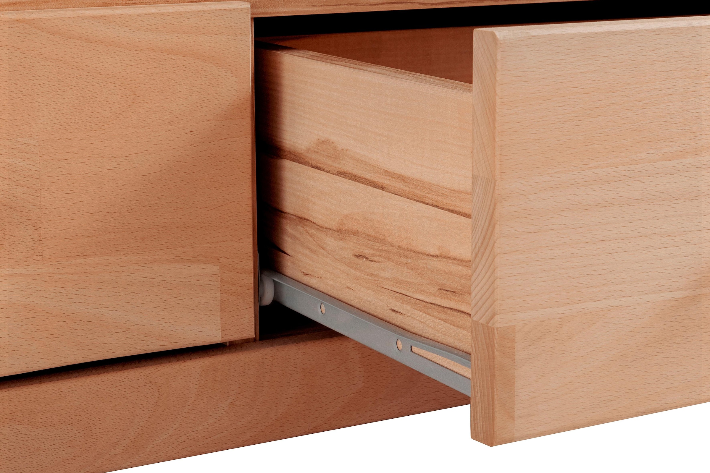 Home affaire Lowboard »Ribe,180cm breit, Fronten Massivholz,6 Fächer,Kabeldurchführung«, Korpus Holzwerkstoff,Glaseinsatz aus gehärtetem Glas,Böden versetzbar