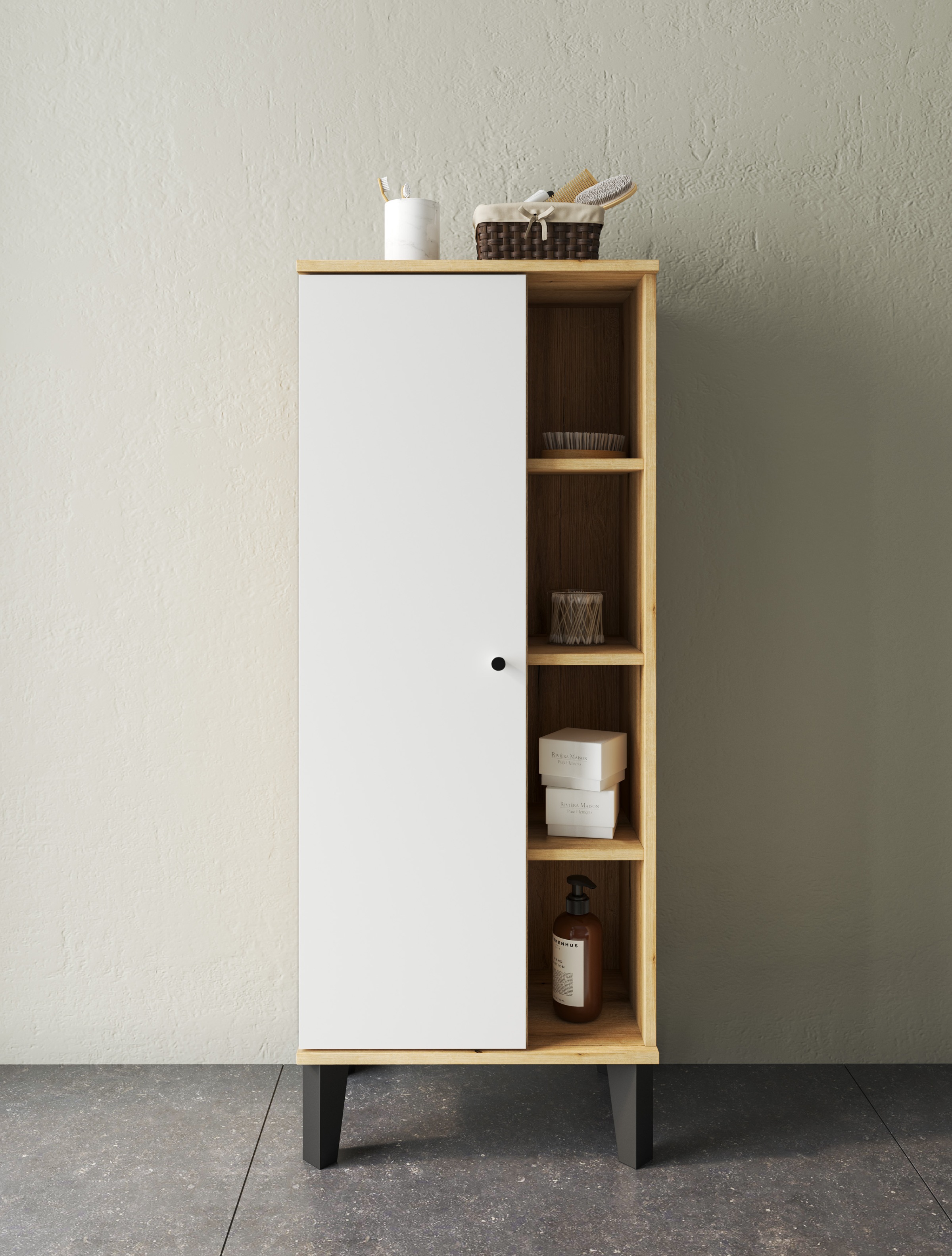 Home affaire Stauraumschrank "Oslo, Badschrank mit Knopfgriff, Hochschrank günstig online kaufen