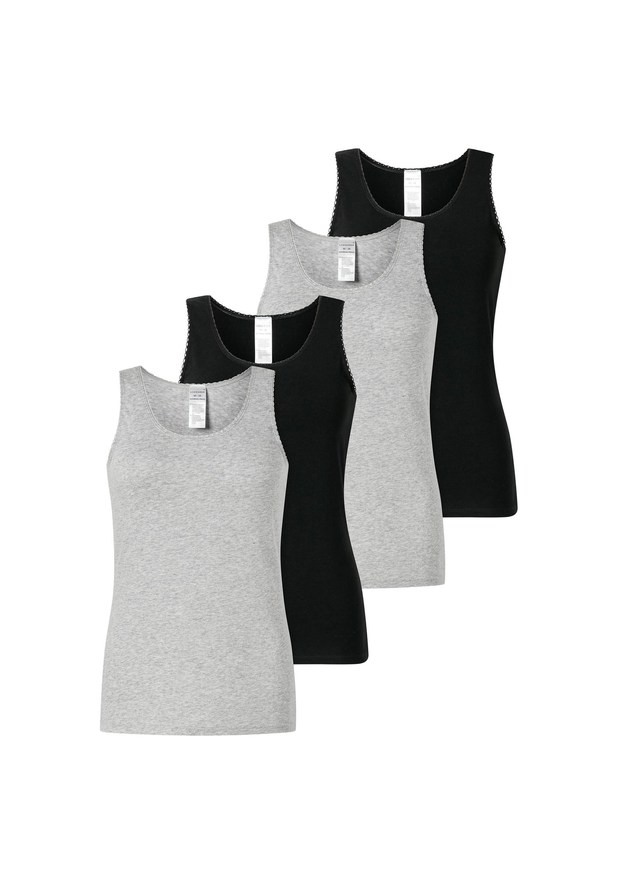 SCHIESSER Damen Unterhemd "Unterhemd 4er Pack", Gr. S, bunt, Obermaterial: 95% Baumwolle CO. 5% Elasthan EL., Unterhemden