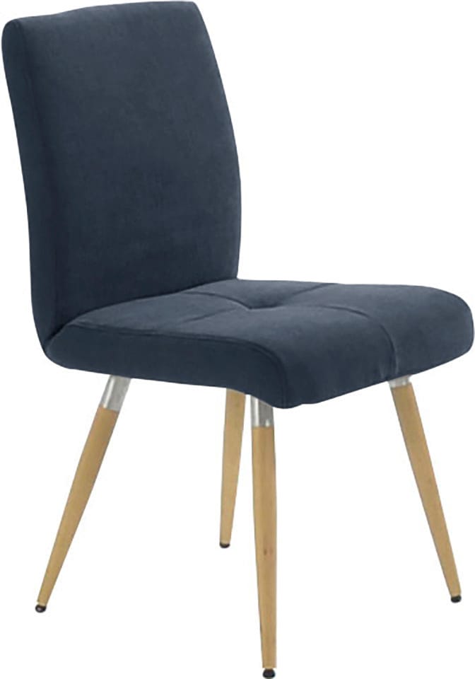 4-Fußstuhl, B:48cm H:90cm T:62cm, blau, K+W KOMFORT & WOHNEN, Stühle, "6411", mit Sitzsteppung, Edelstahlgriff am Rücken, Massivholzbeine