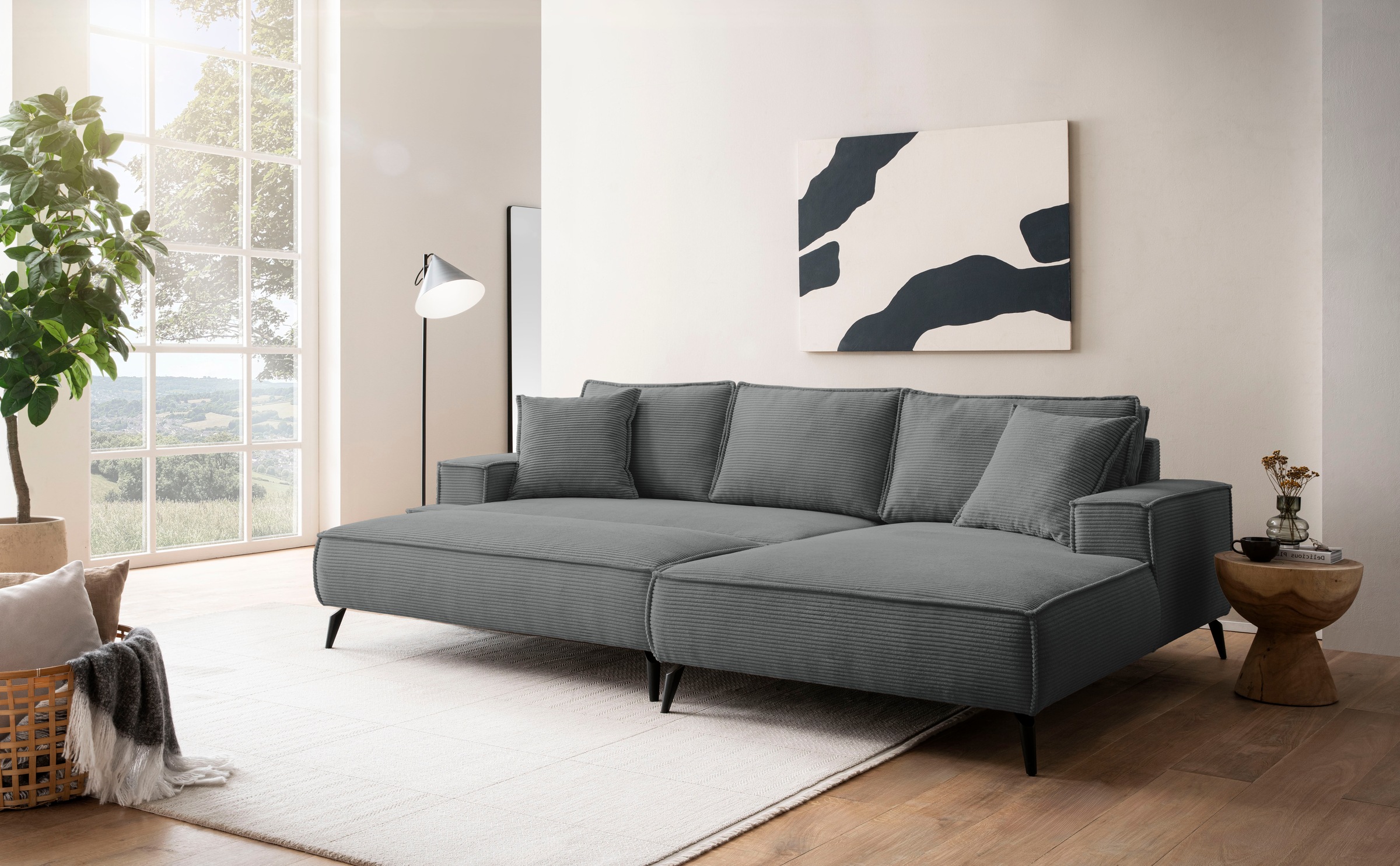andas Ecksofa »TVINNU, L-Form in Cord, Sofa«, wahlweise Recamiere rechts/links, schwarze Füße, bequemer Sitzkomfort