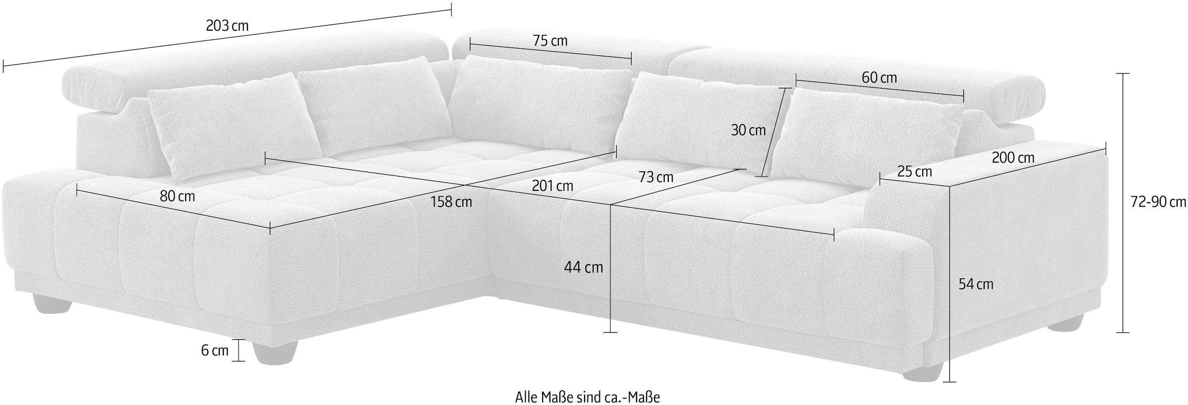 COTTA Ecksofa »Jade L Form, B: 270 cm, mit Kopfteilverstellung & Nierenkissen« optional elektr. Sitztiefenverstellung