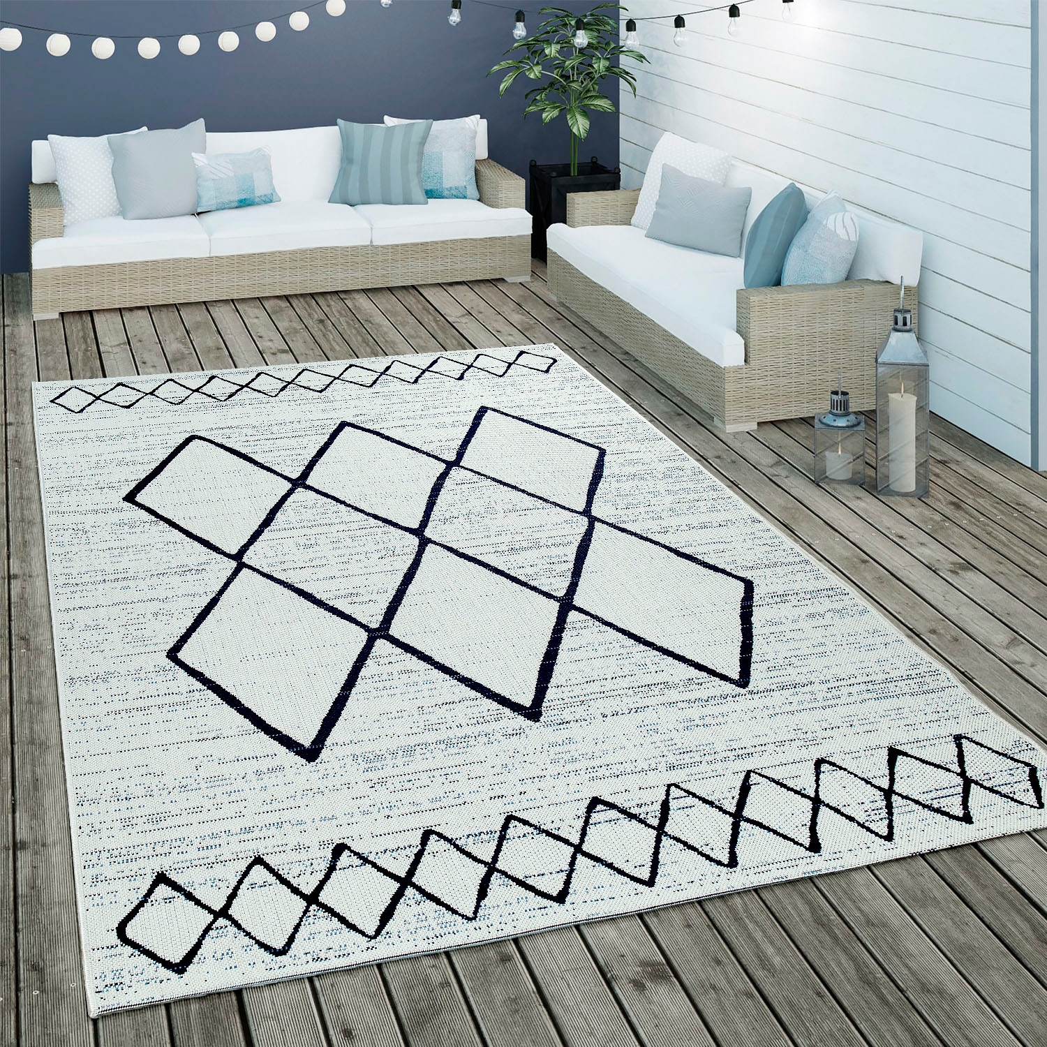 Paco Home Teppich | Design, In- auf 744«, geeignet, Flachgewebe, BAUR Rauten rechteckig, und Wohnzimmer Outdoor »Kortrijk Rechnung