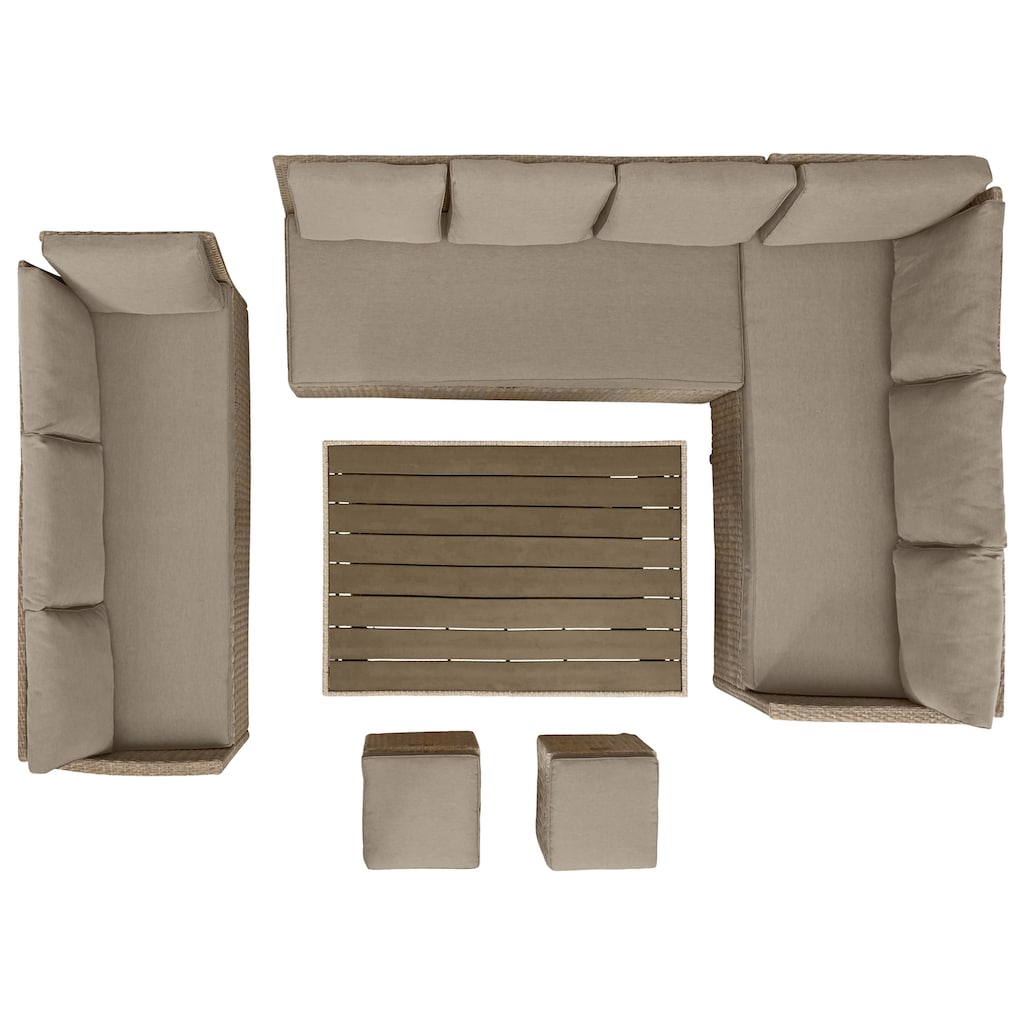 KONIFERA Gartenlounge-Set »Rotterdam«, (Set, 20 tlg., 3x 3er Sofa, 2x Hocker, 1x Tisch 120x82x67cm, inkl. Auflagen), Polyrattan, Stahl, Tischplatte aus Nonwood, Unser Dauertiefpreis