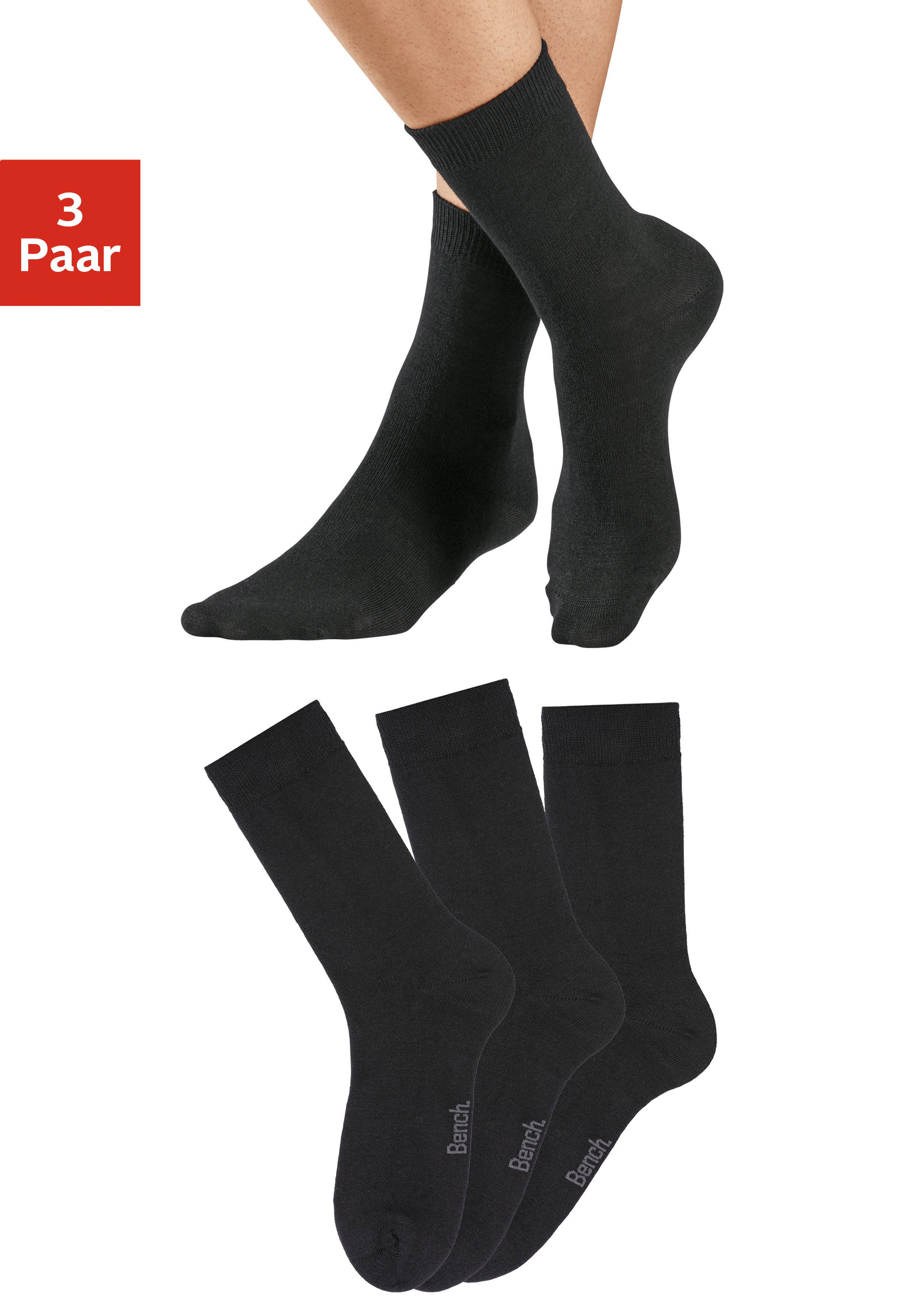 Bench. Socken "Damen Wollsocken; Basic mit weichem Gummibund, Wandersocken" Packung, 3 Paar tlg. Damensocken aus flauschigem Material mit wärmender Wolle