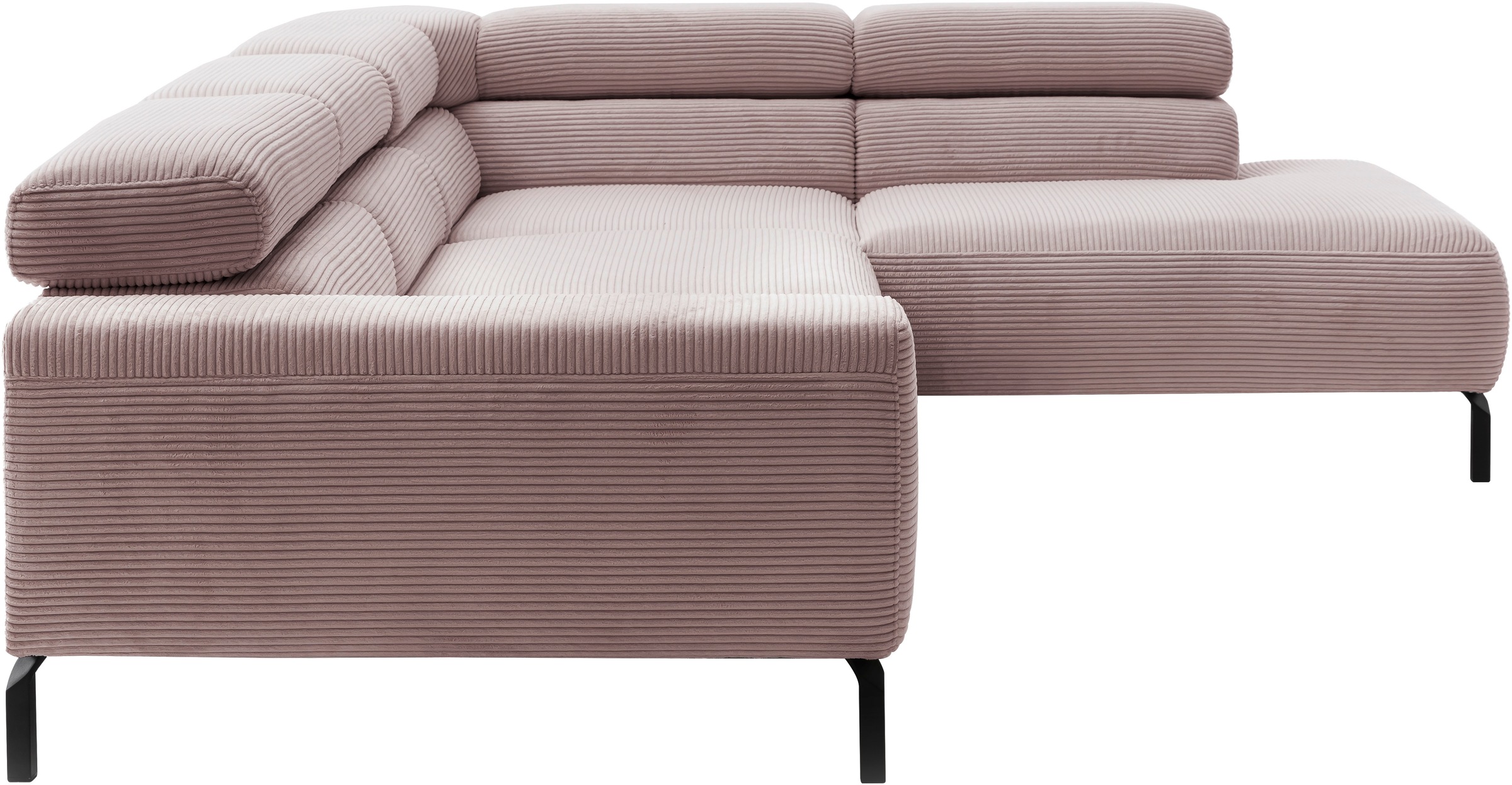 Places of Style Ecksofa »Antonelli, L-Form, inkl. Kopfteilverstellung, Breite 276 cm«, mit elektrischer Sitztiefenverstellung, in Cord, rosé
