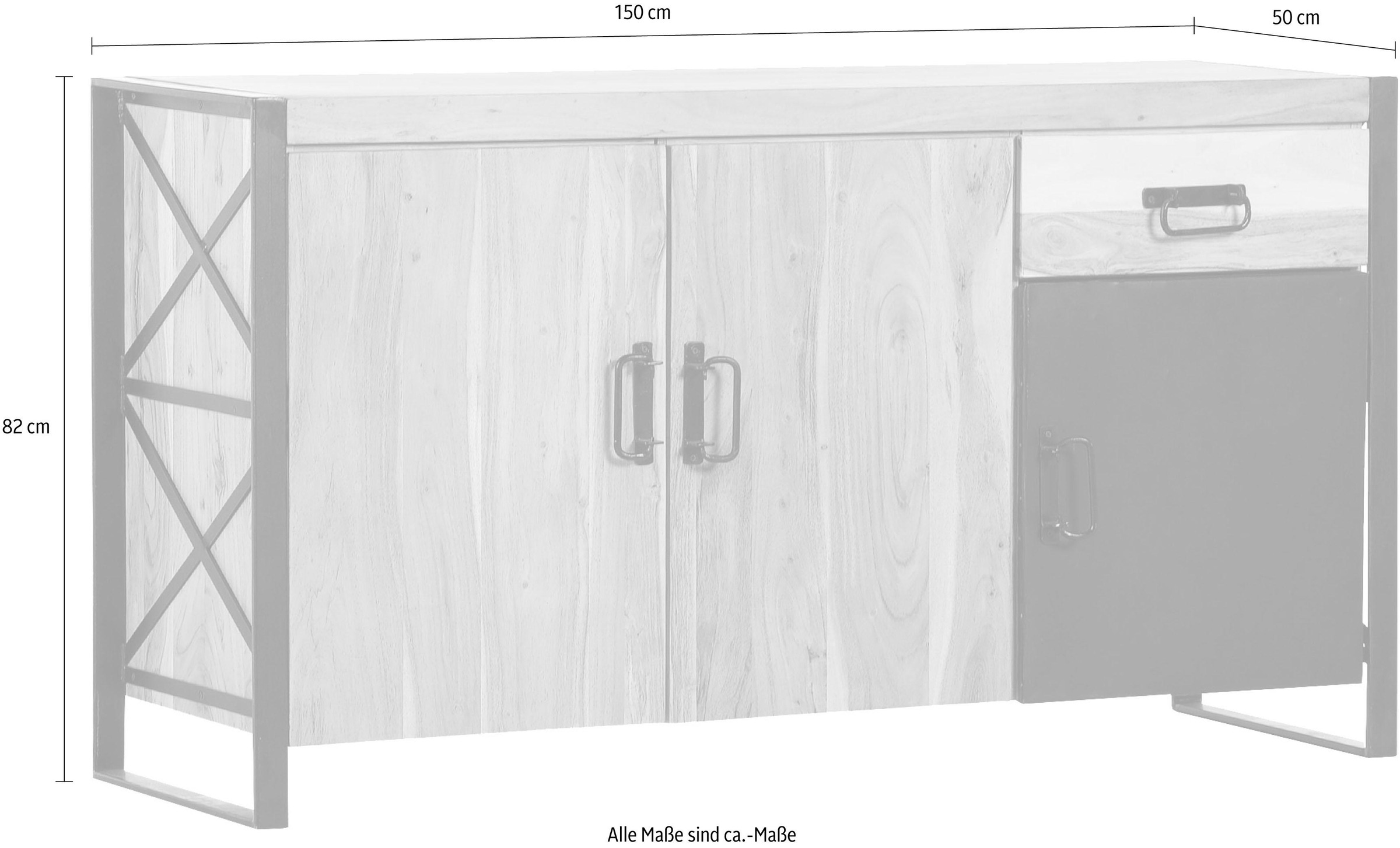 Gutmann Factory Sideboard »Downtown«, Kommode aus massivem Akazienholz mit Metallrahmen, Breite 150 cm