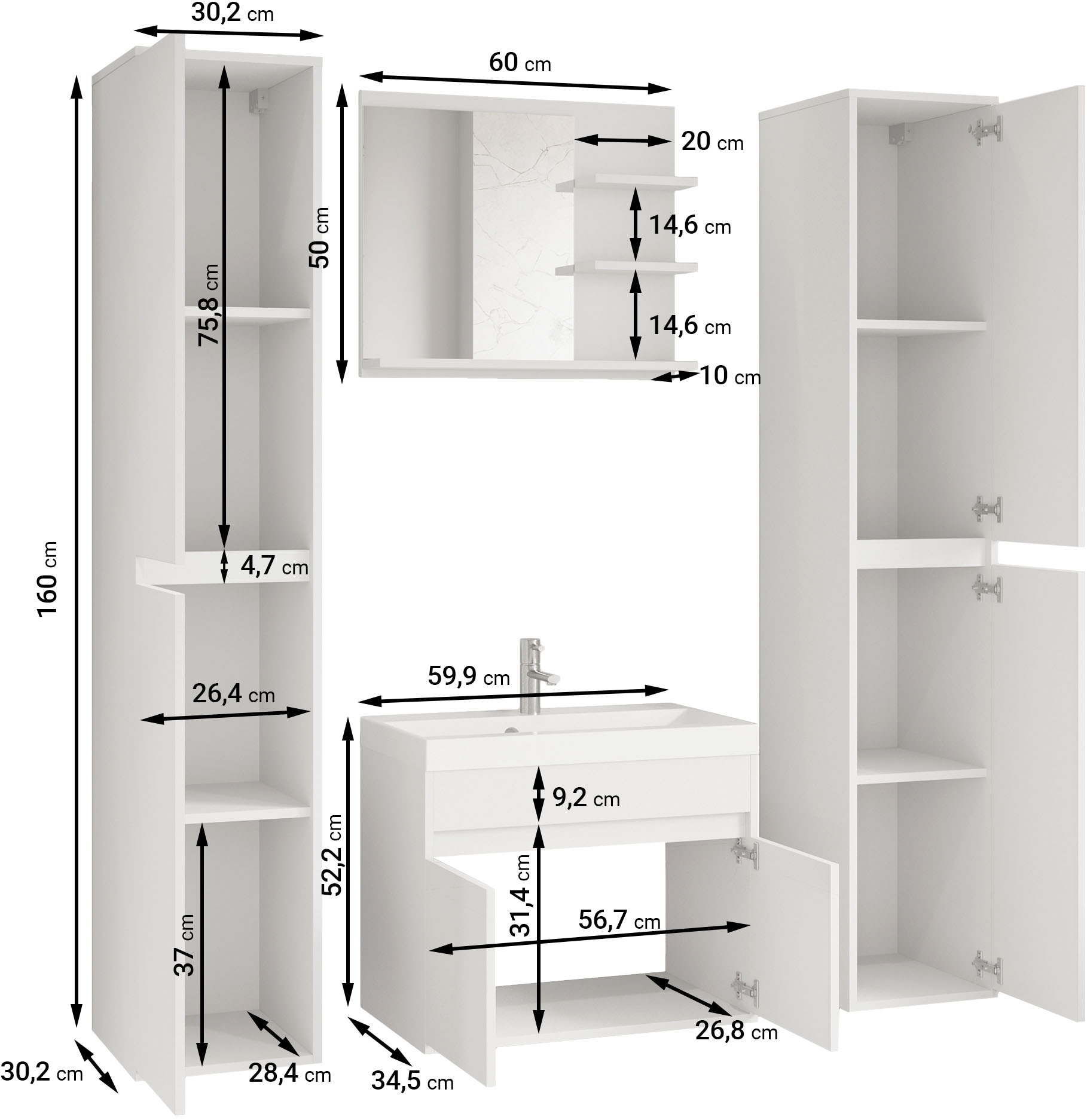 welltime Badmöbel-Set, (Komplett-Set, 4 St.)
