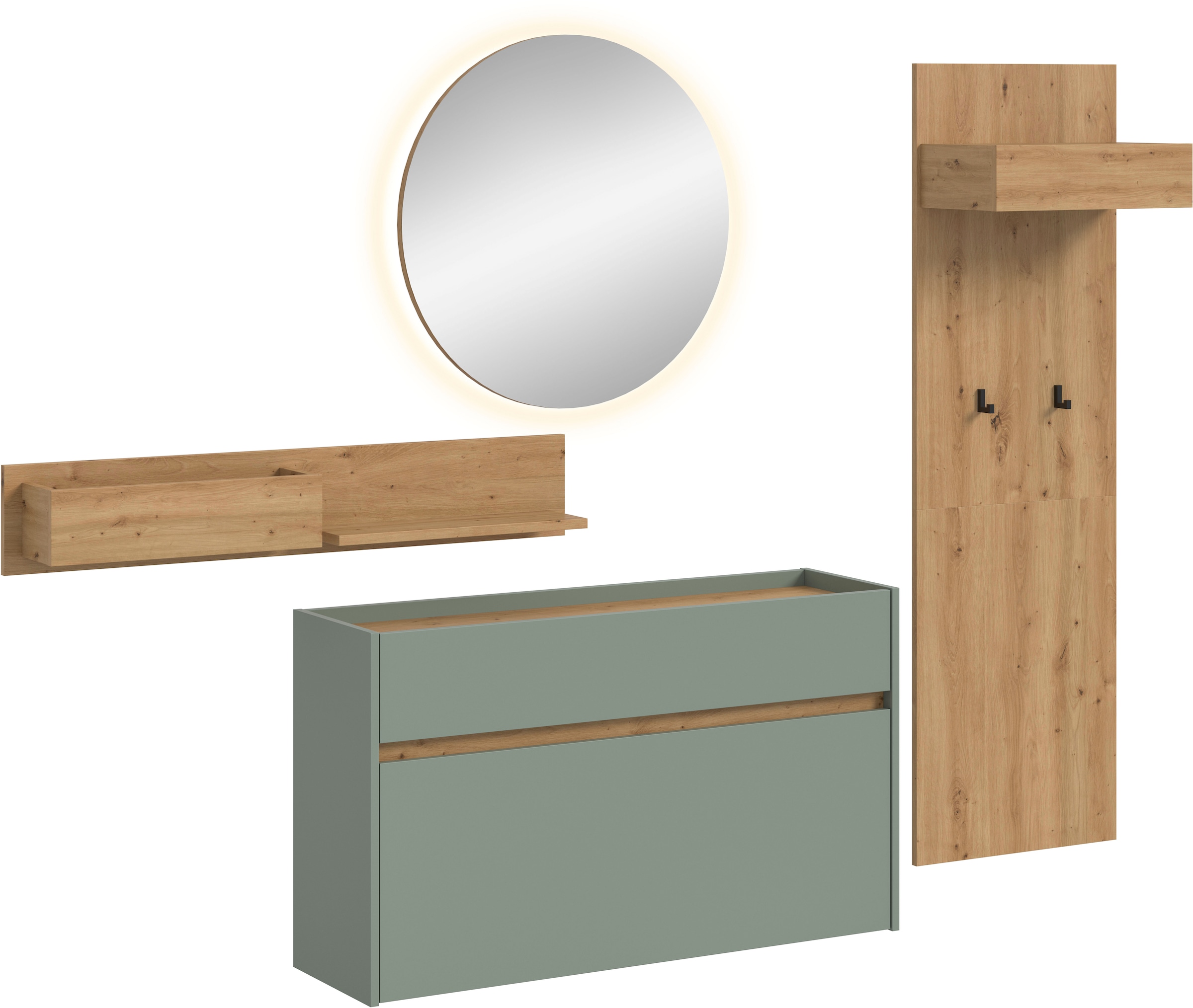 INOSIGN Garderoben-Set "EVRID, 4-teilig, Breite 205 cm, inkl. Beleuchtung", günstig online kaufen