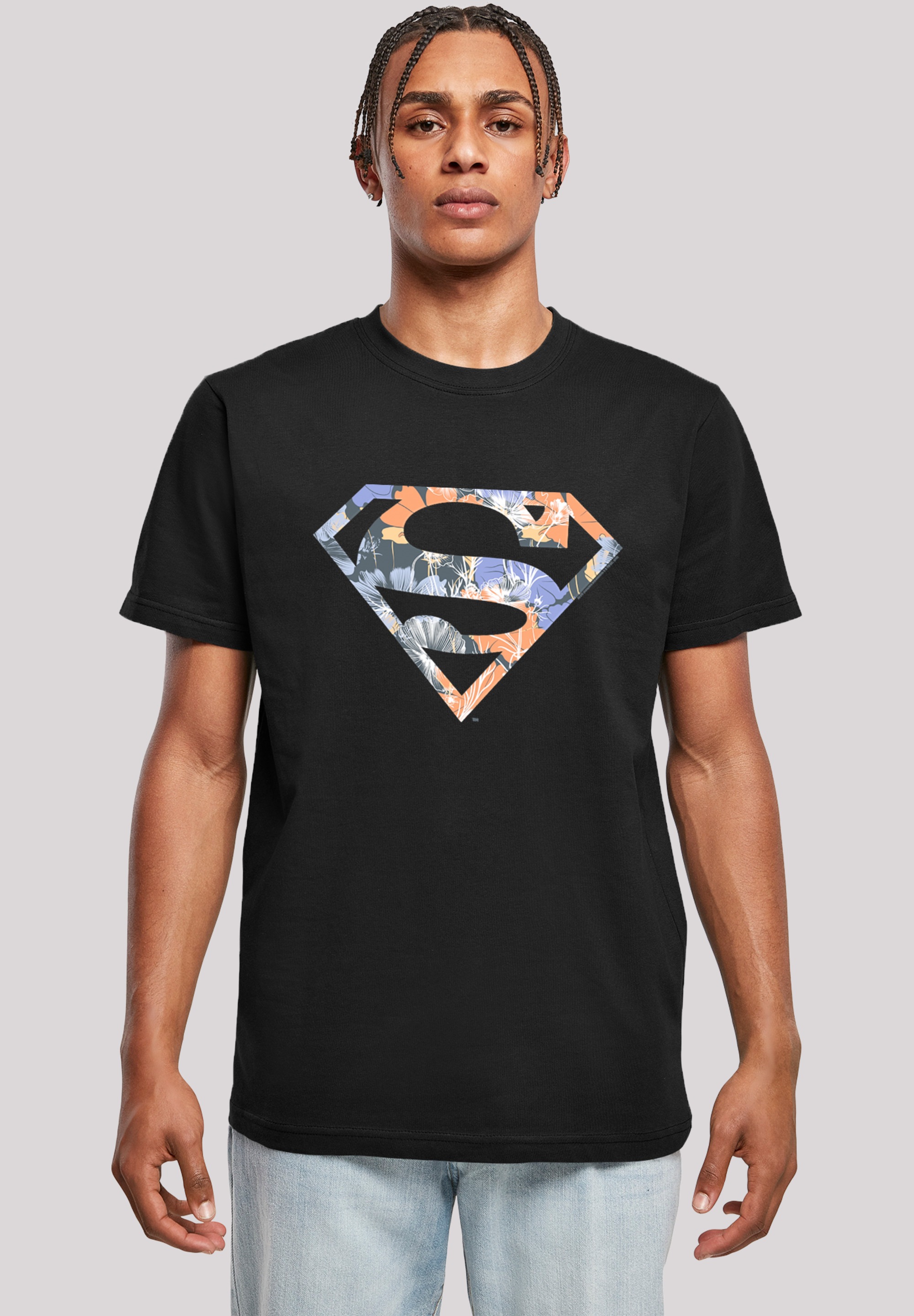 F4NT4STIC Kurzarmshirt »F4NT4STIC Herren Superman Floral Logo 2 with T-Shirt Round Neck«, (1 tlg.)