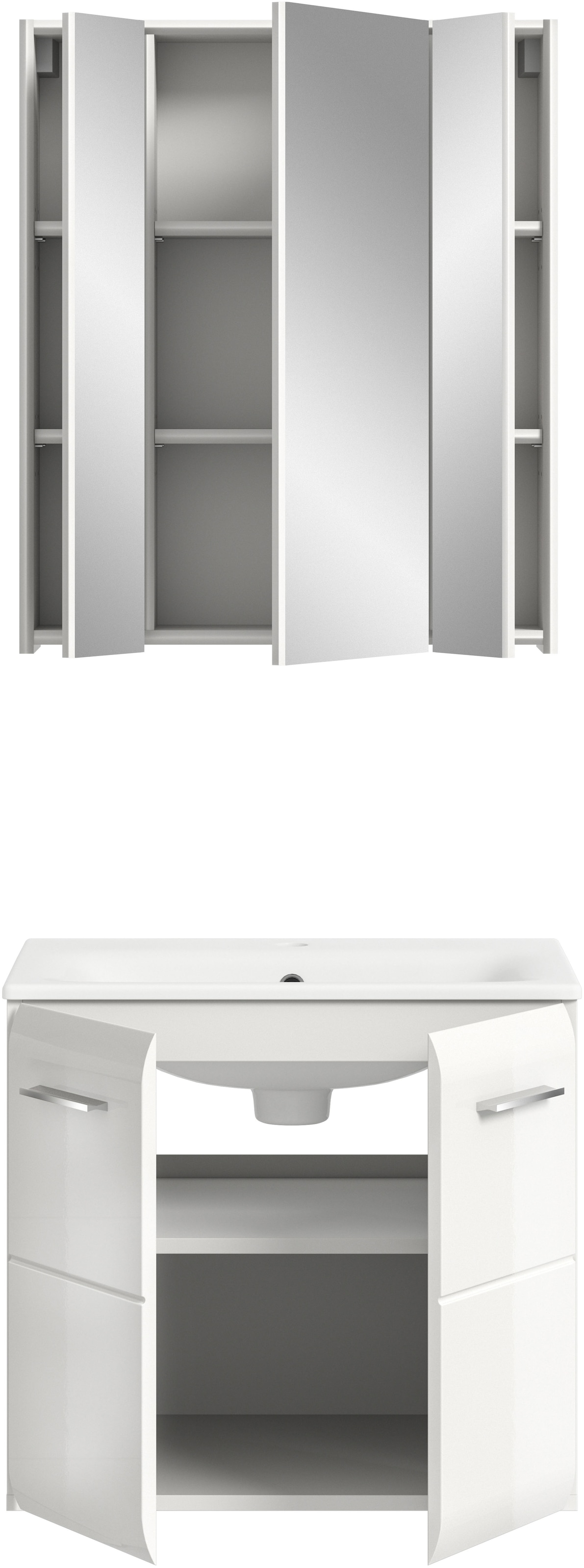 INOSIGN Badezimmer-Set, (Set, 3 St.), Florenz, Badkombination 3-tlg., Weiß Hochglanz, inkl. Waschbecken