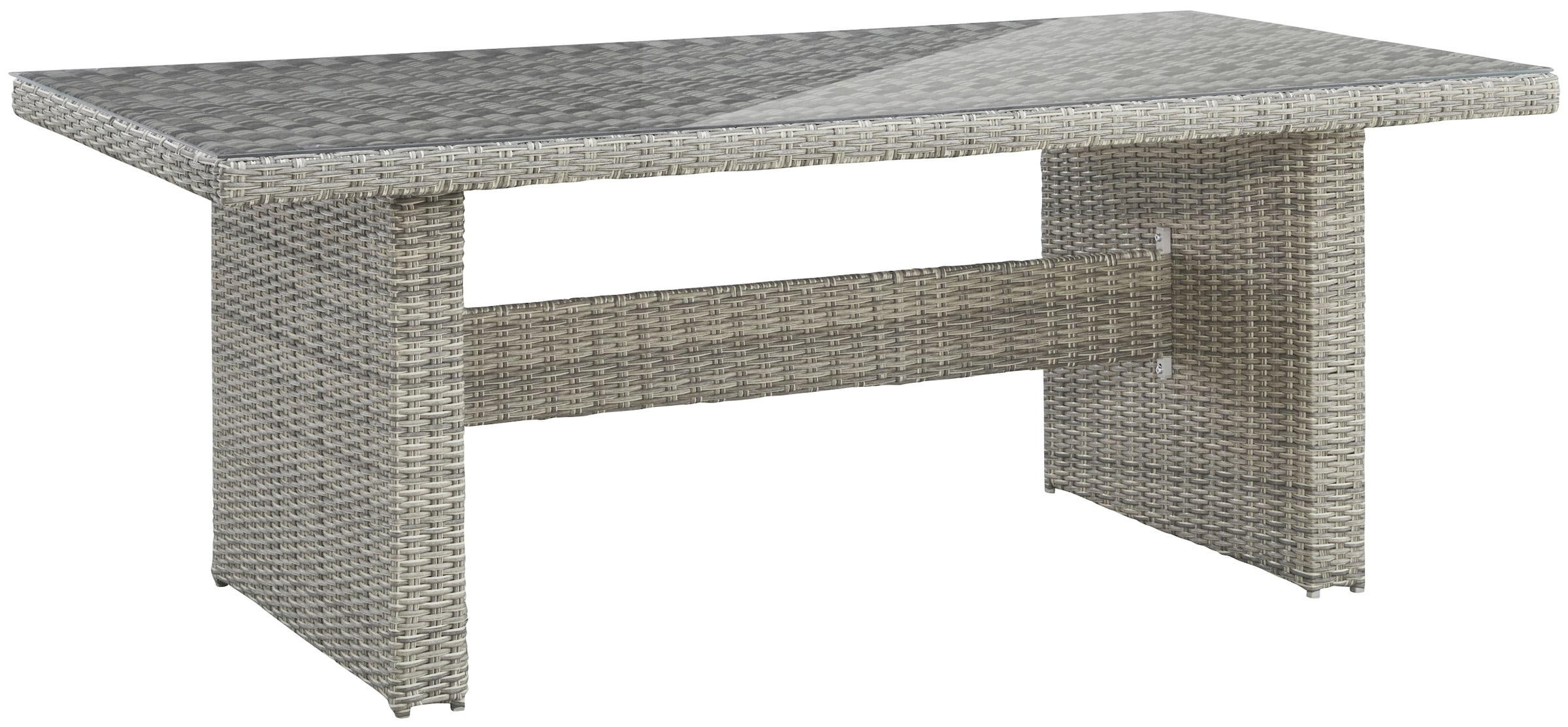 KONIFERA Garten-Essgruppe »Monaco«, (Set, 24 tlg., 4x Sessel, 1x 3er Sofa, 2x Hocker, 1x Tisch 200x100x75cm), Polyrattan, Aluminium, mit verstellbaren Rückenlehnen, inkl. Auflagen
