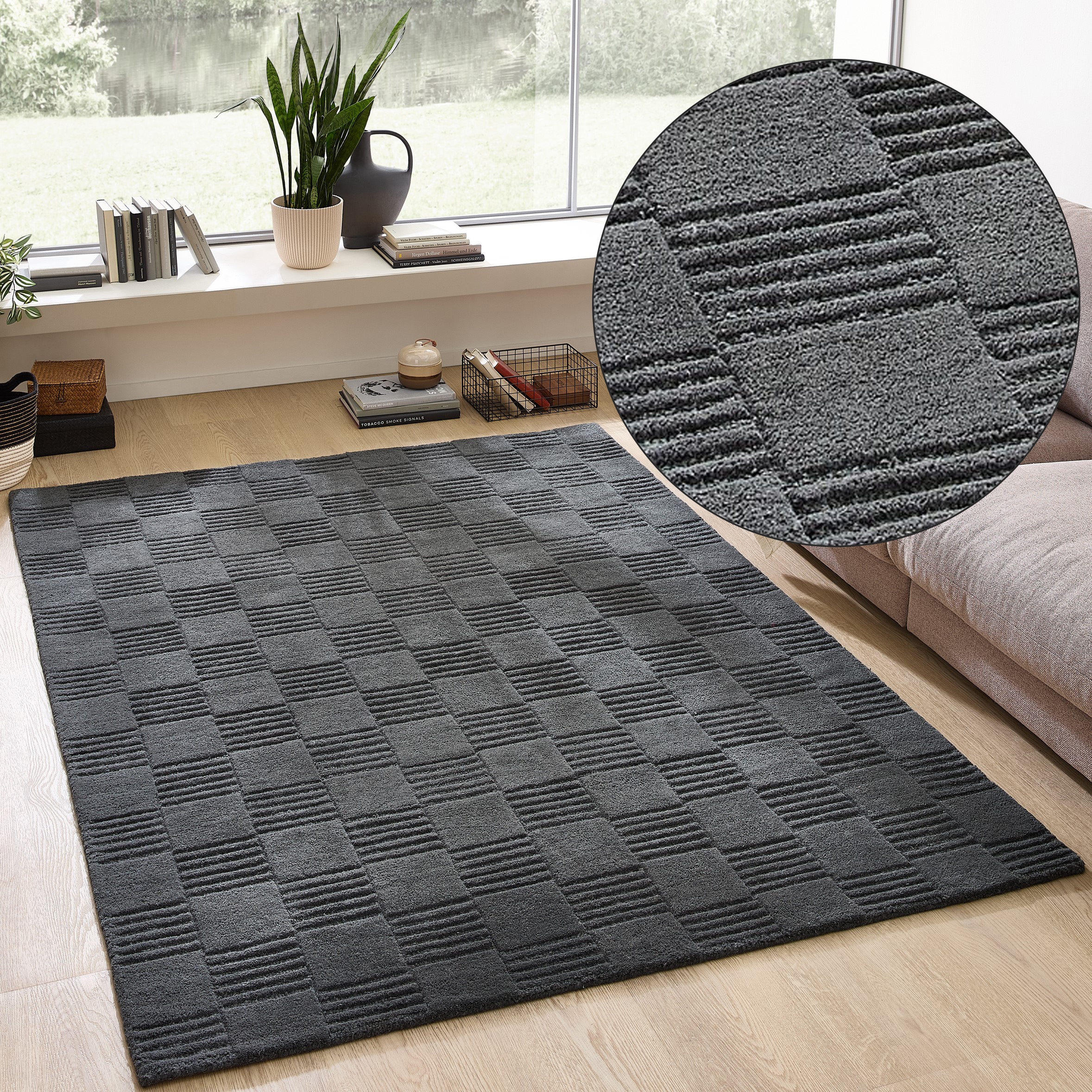 my home Wollteppich "Motala, Handgefertigt, Wolle, Hoch-Tief-Effekt," recht günstig online kaufen