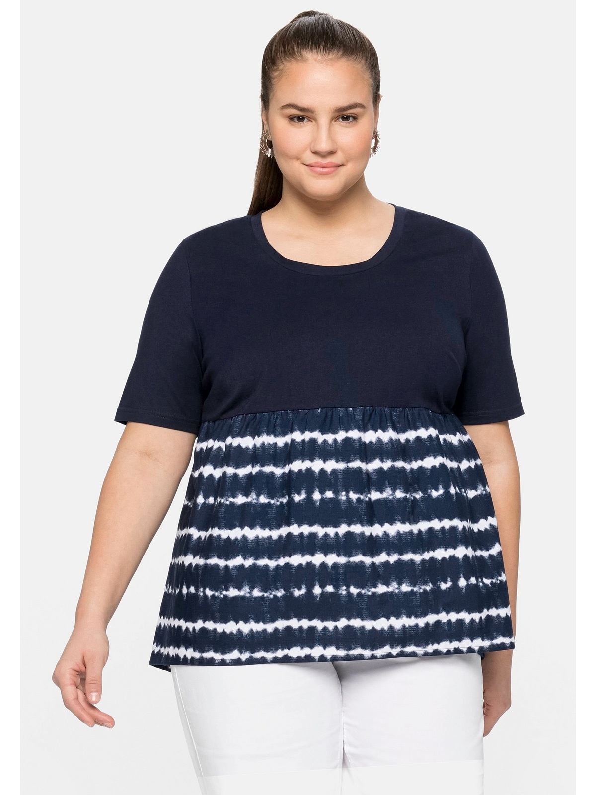 Sheego Longshirt »Große Größen«, im Materialmix, mit Batik-Ringeln online  kaufen | BAUR | V-Shirts