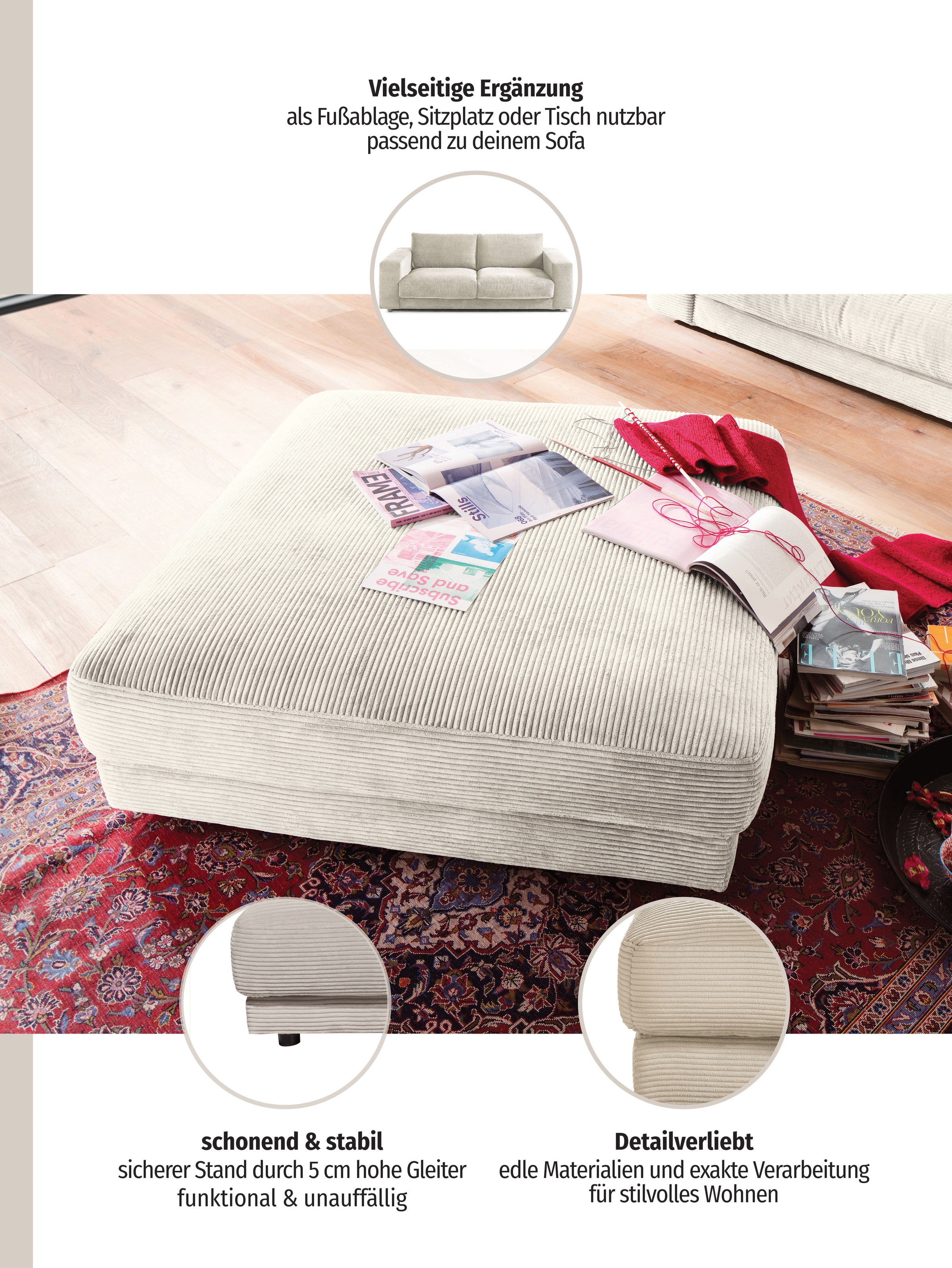 Thumbnail - PLACES OF STYLE Hocker "Enisa" passend zum "Enisa"-Sofa, Bezug in Cord