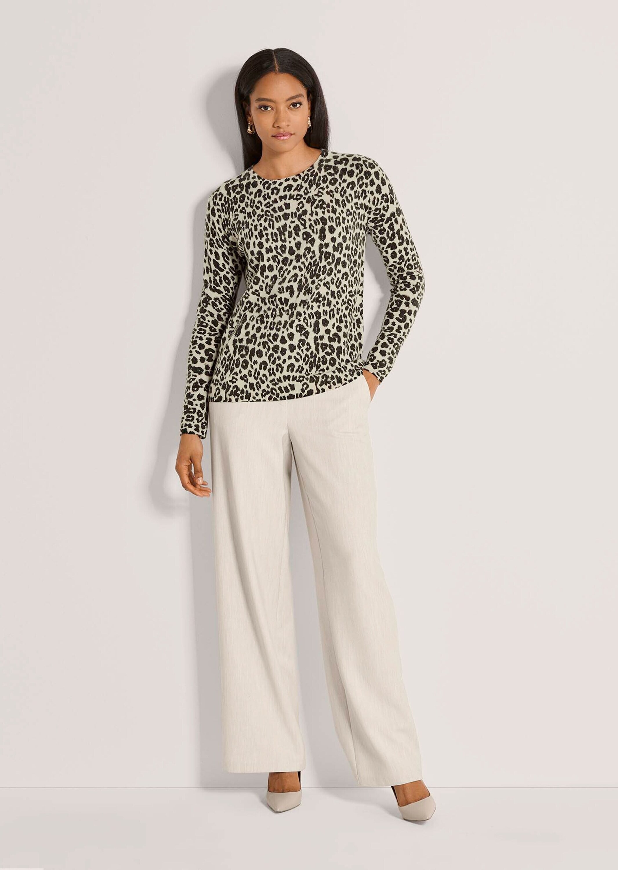 MADELEINE Longpullover »Pullover Kaschmirpullover mit Leopardenmuster«
