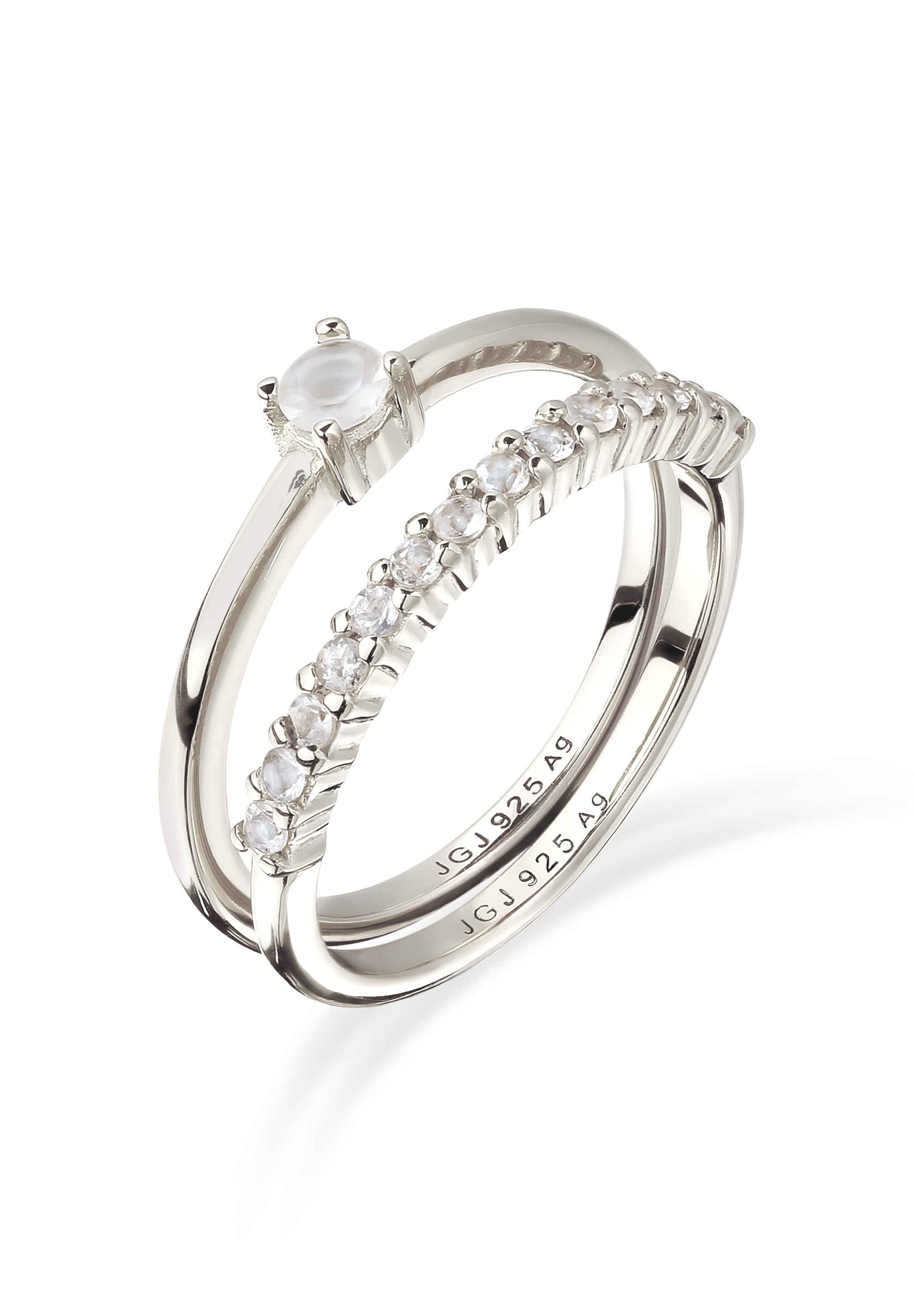 Elli Premium Ring-Set »Ring Ringset mit Mondstein Regenbogen 925 Sterling Silber«