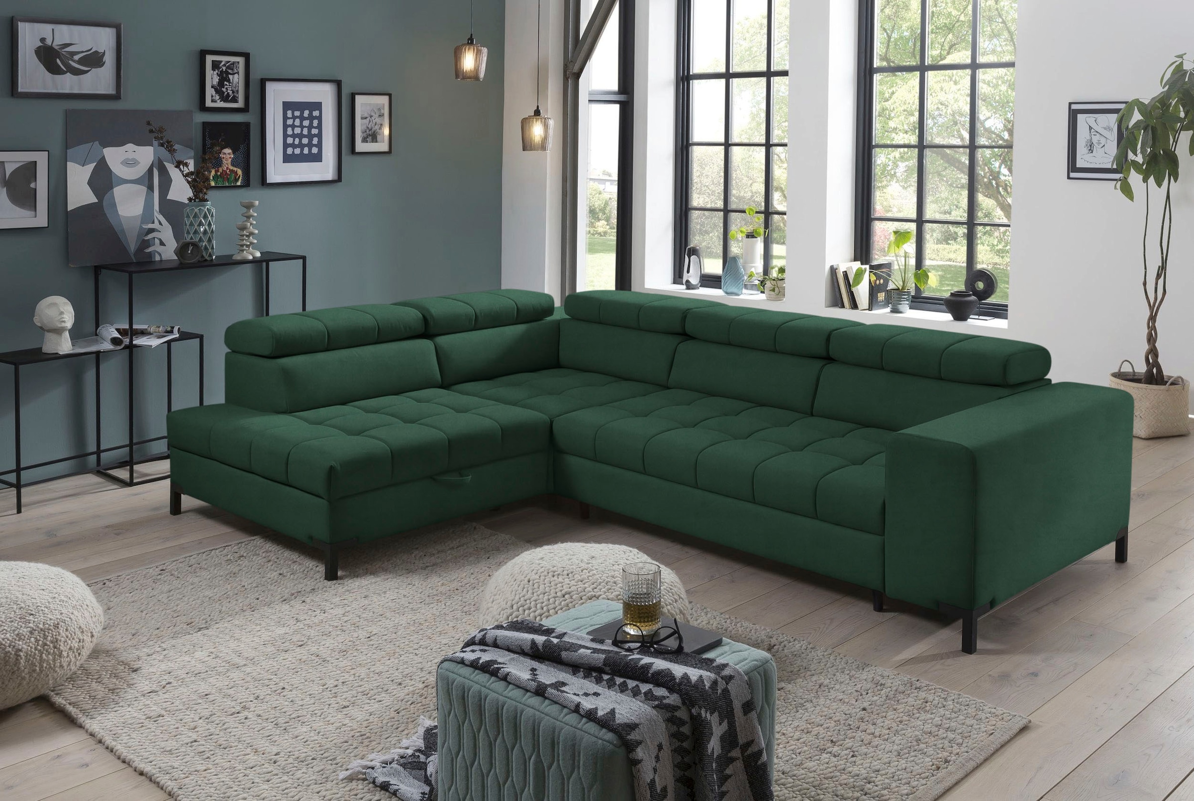 exxpo - sofa fashion Ecksofa »Bocco, hochwertige Verarbeitung, toller Sitzkomfort, bequem, L-Form«, wahlweise mit Bettfunktion u. Bettkasten, inkl. Kopfteilverstellung