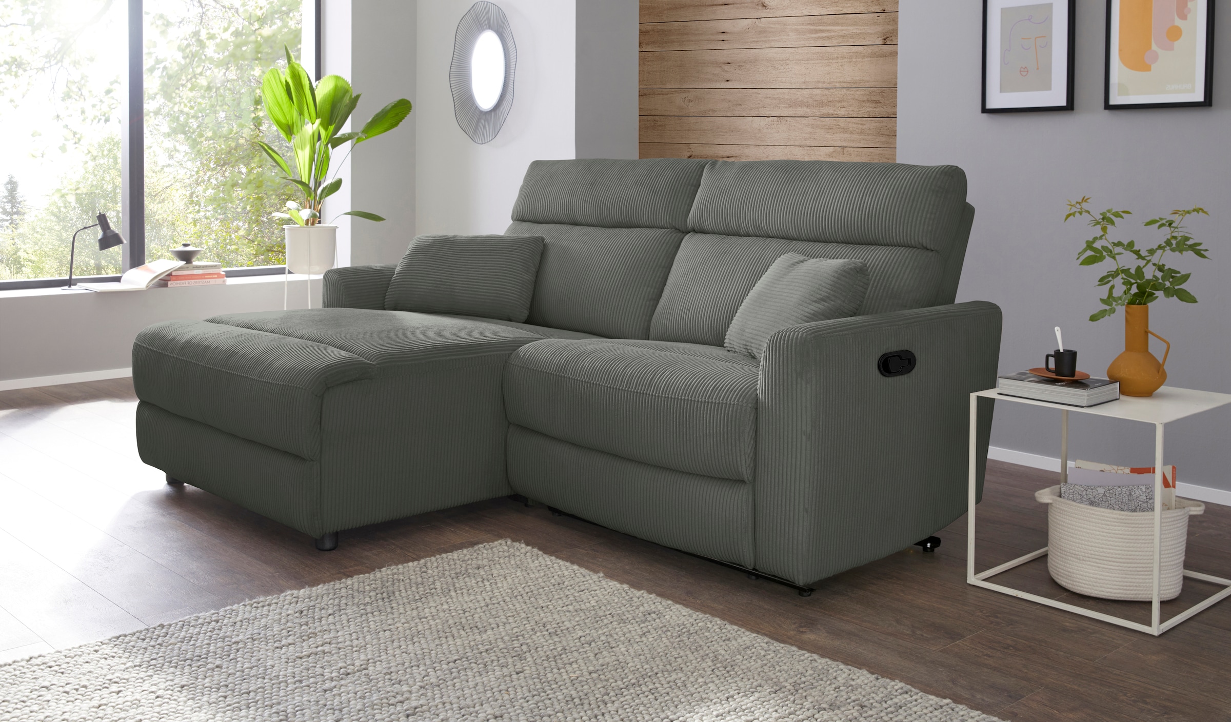 INOSIGN Ecksofa »JENNA, L-Form, 209cm, manuelle u. elektrische Funktion, mit USB A/C,«, Liegefunktion 105°-150°, Federkern, Cord