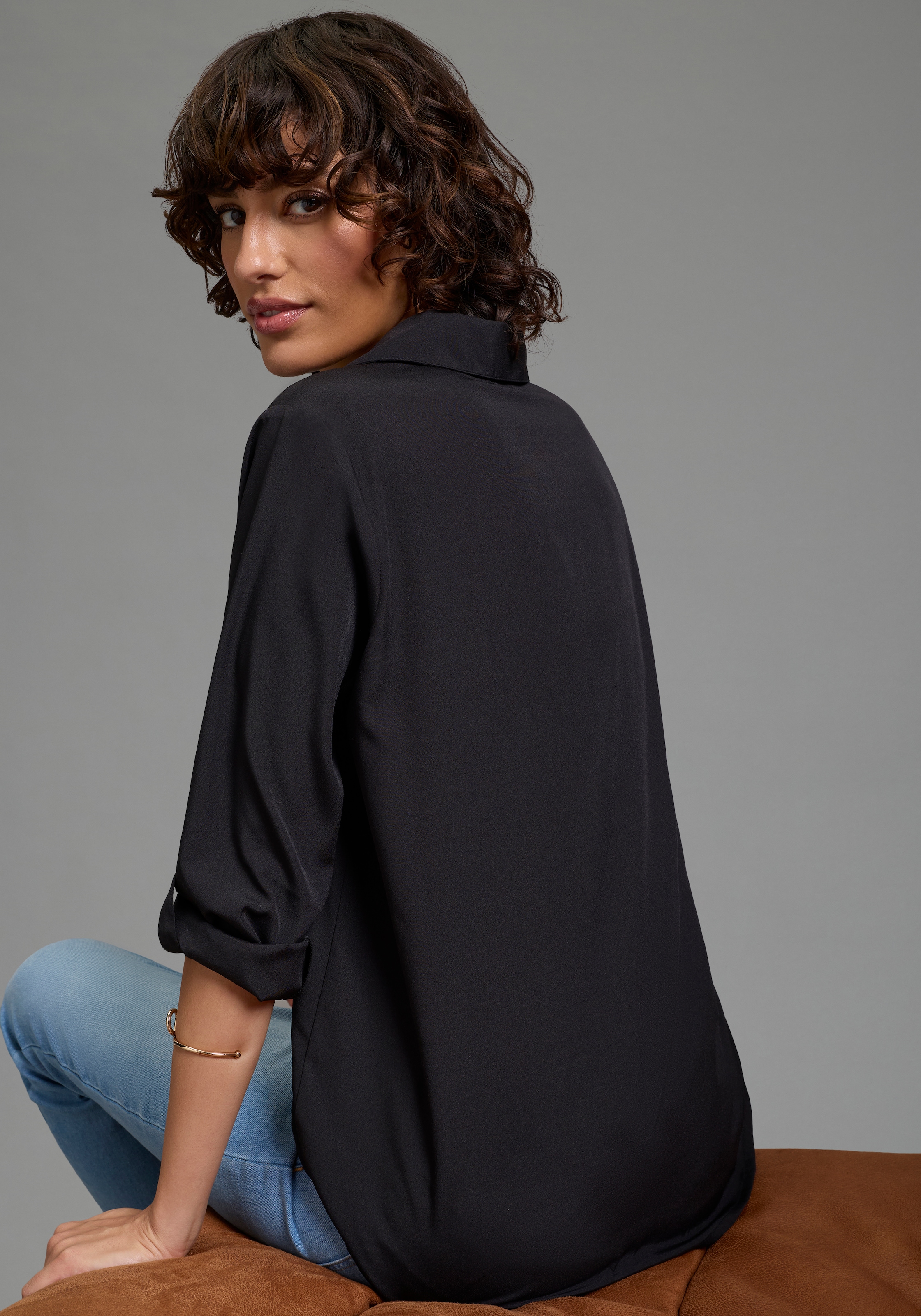 Laura Scott Klassische Bluse feminin geschnitten, unifarben, aus Polyester