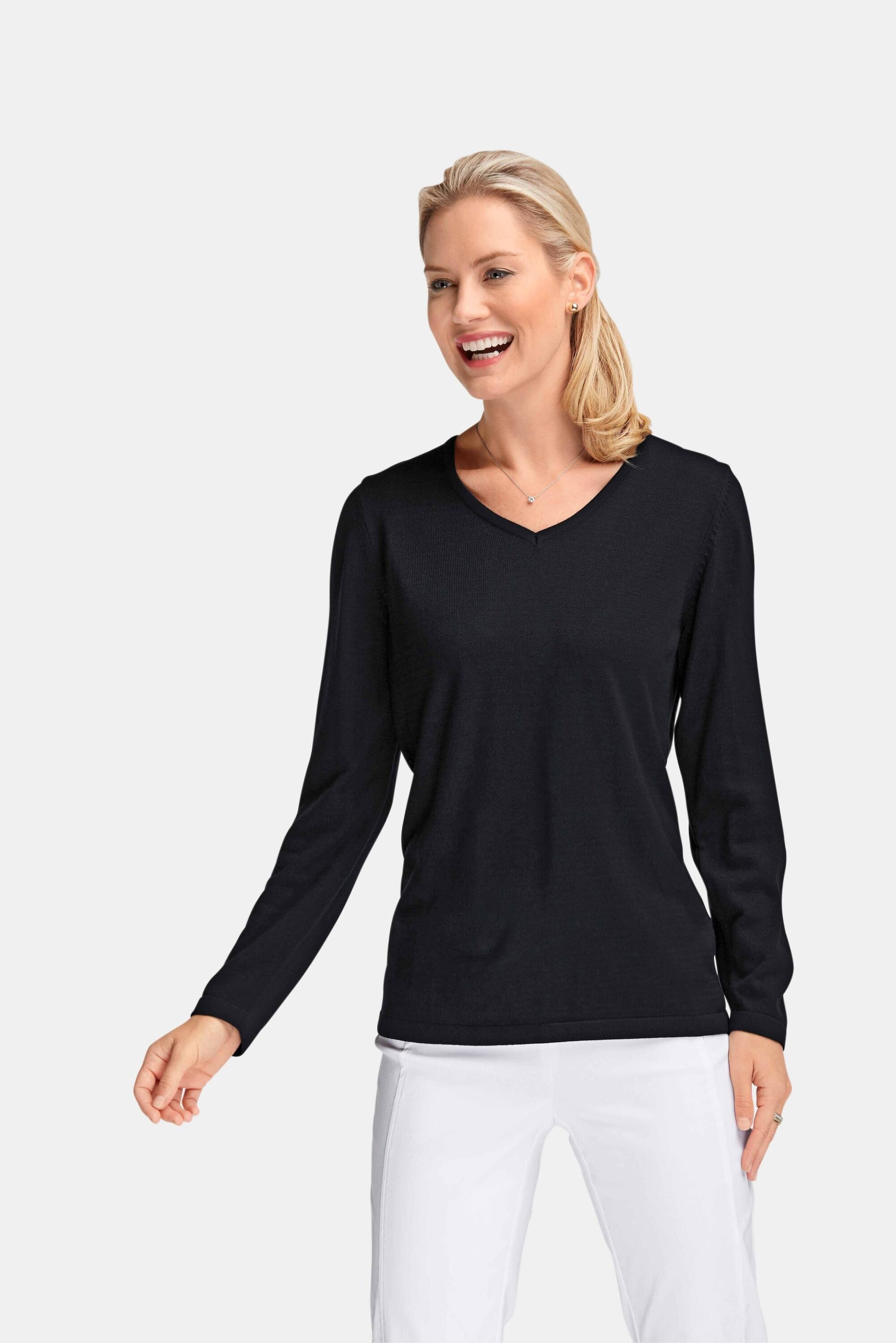 GOLDNER Strickpullover »Kurzgröße Unkomplizierter Pullover mit V-Ausschnitt«