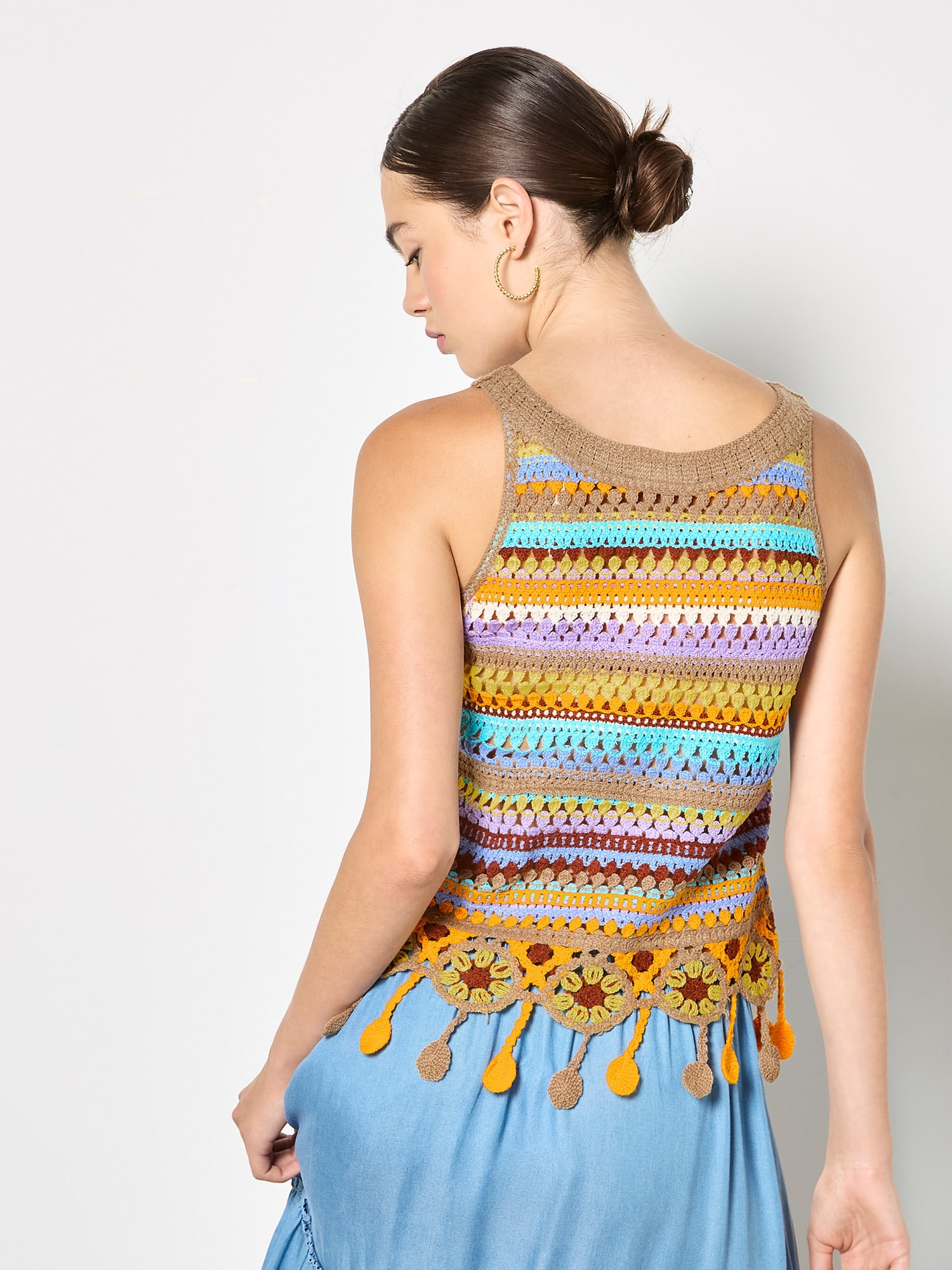 Apricot Stricktop »Bunt gestreiftes Häkel-Oberteil« mit Quasten