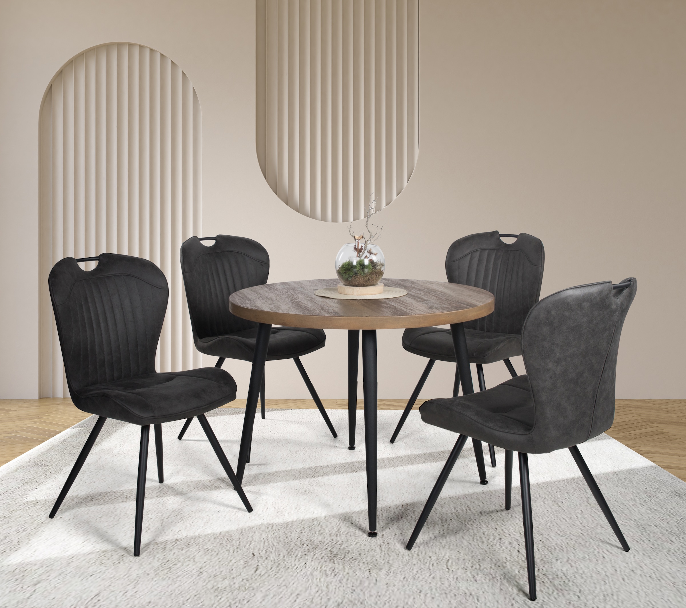 Duo Collection Essgruppe "Esszimmergruppe Marla & Zoe", (Set, 5 tlg., 5-tlg.), Ø 100 cm, massives Metallgestell, bis 100