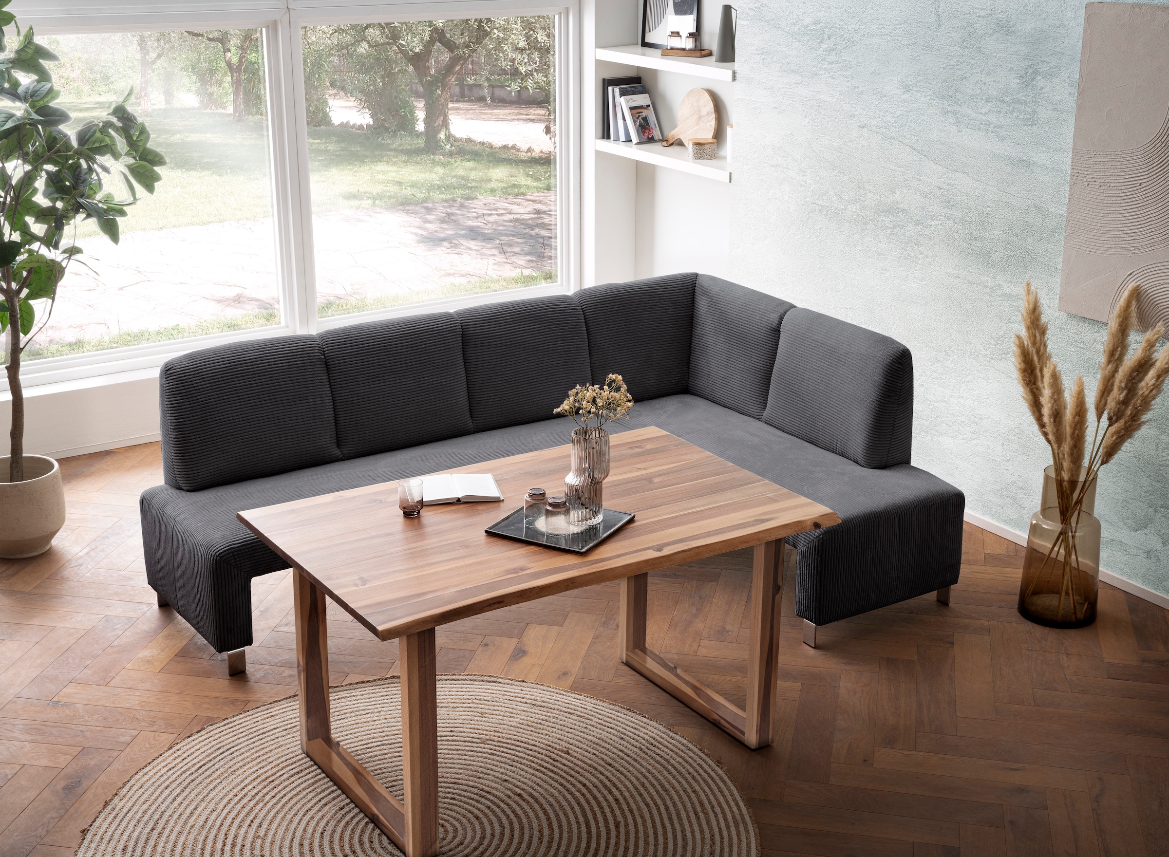 exxpo - sofa fashion Eckbank »Intenso, modern, wahlweise in Leder oder Textil, 244/157 cm (B/T)«, hohe Bodenfreiheit, frei im Raum stellbar, hoher Sitzkomfort