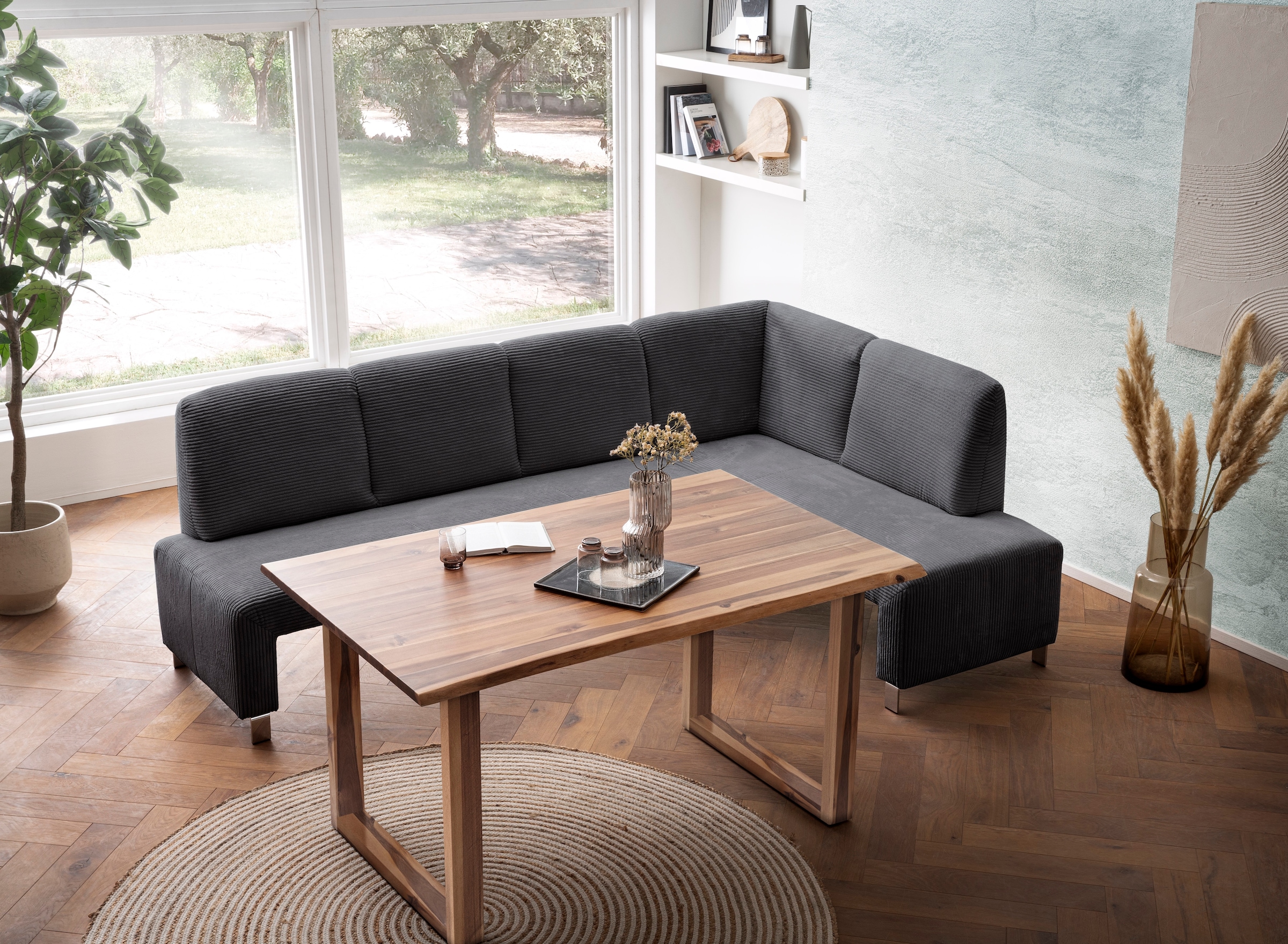 exxpo - sofa fashion Eckbank "Intenso, viele Bezugsstoffe Cord, Struktur 243/158 cm (B/T)" hohe Bodenfreiheit, frei im Raum stellbar, hoher Sitzkomfort