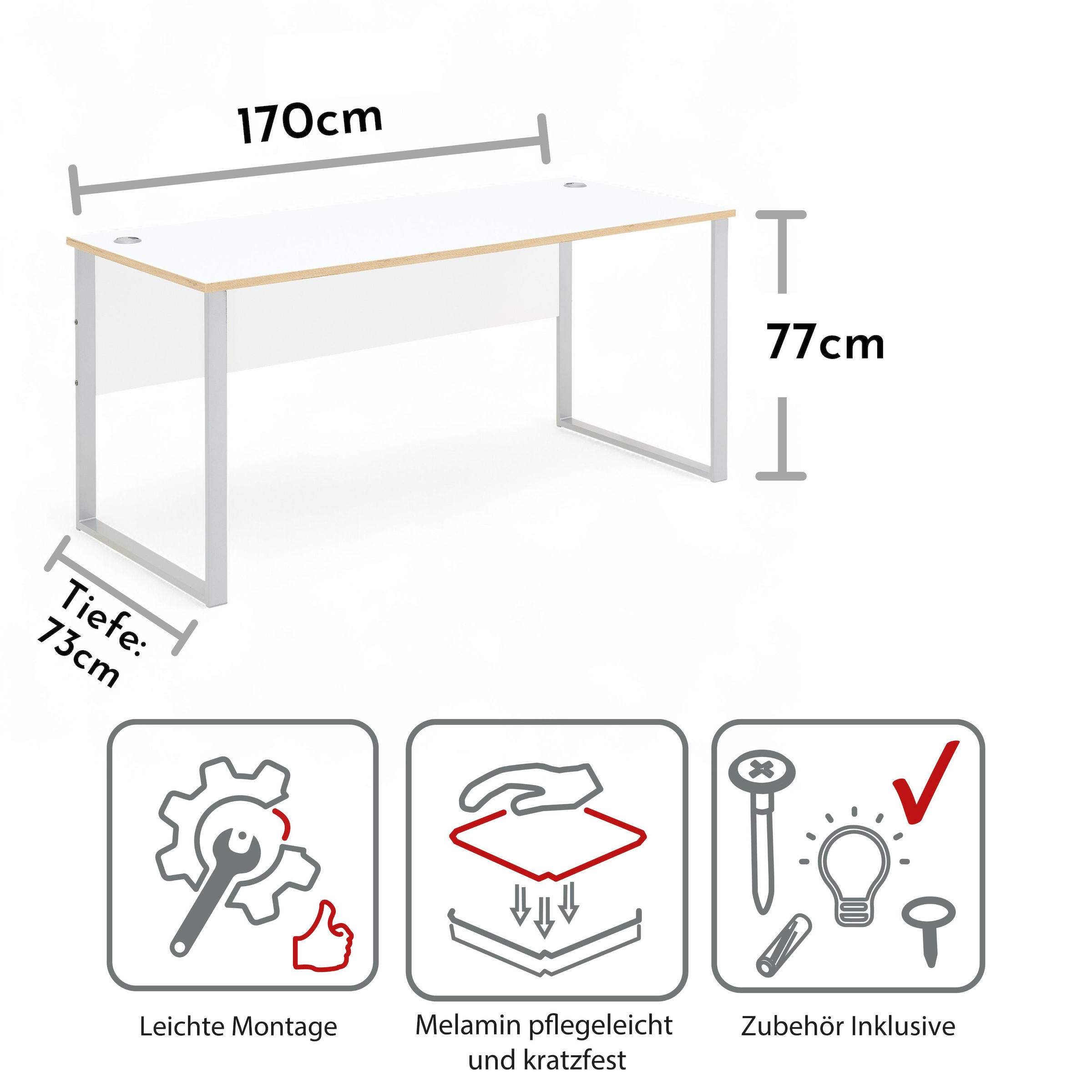 Innostyle Schreibtisch »Memphis Schreibtisch, 170x77x73cm (B/H/T)« 1 Stk. tlg. ABS-Kantenschutz, Soft Touch Oberfläche