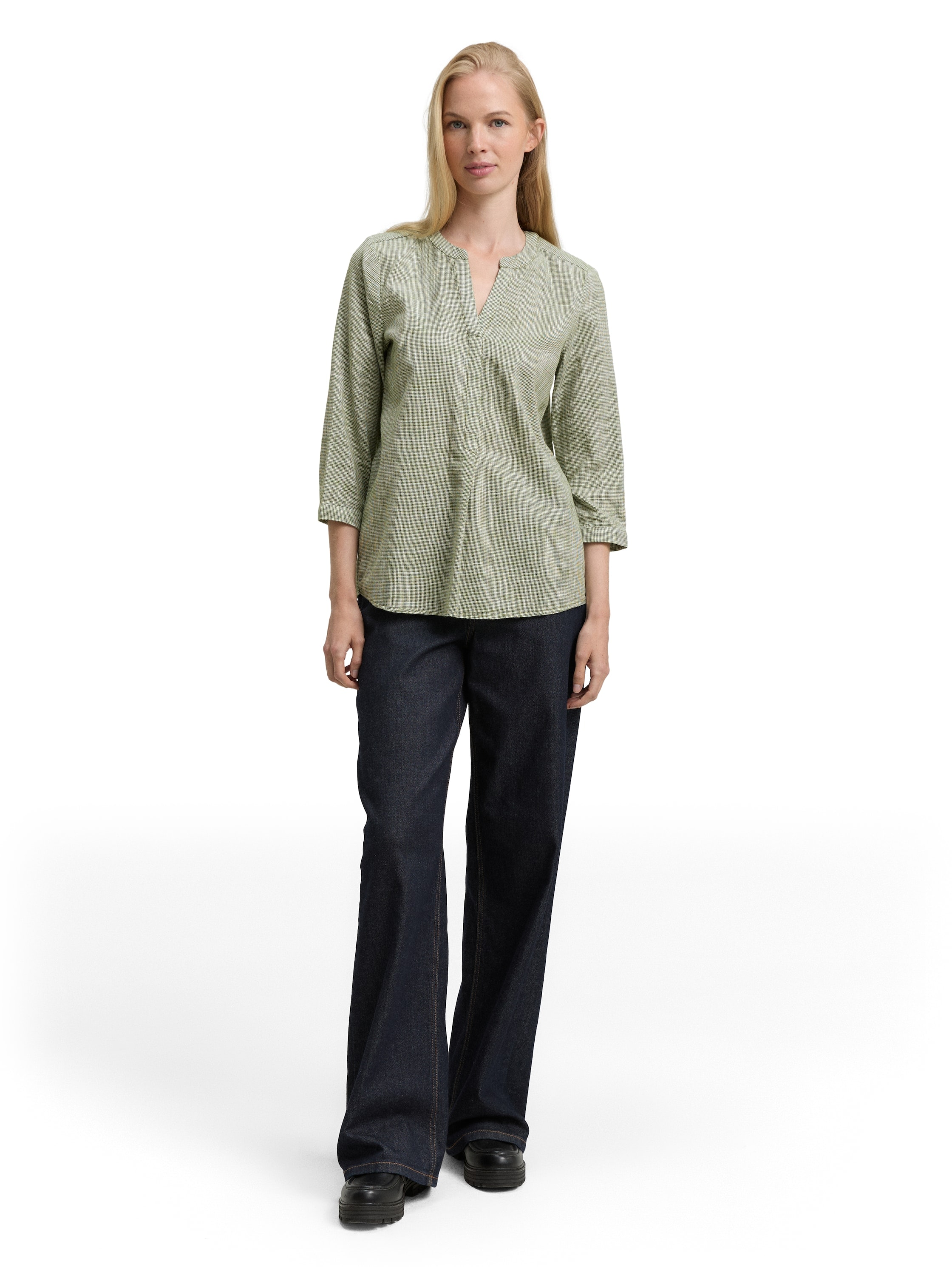 TOM TAILOR Klassische Bluse, mit geschlitztem Rundhalsausschnitt