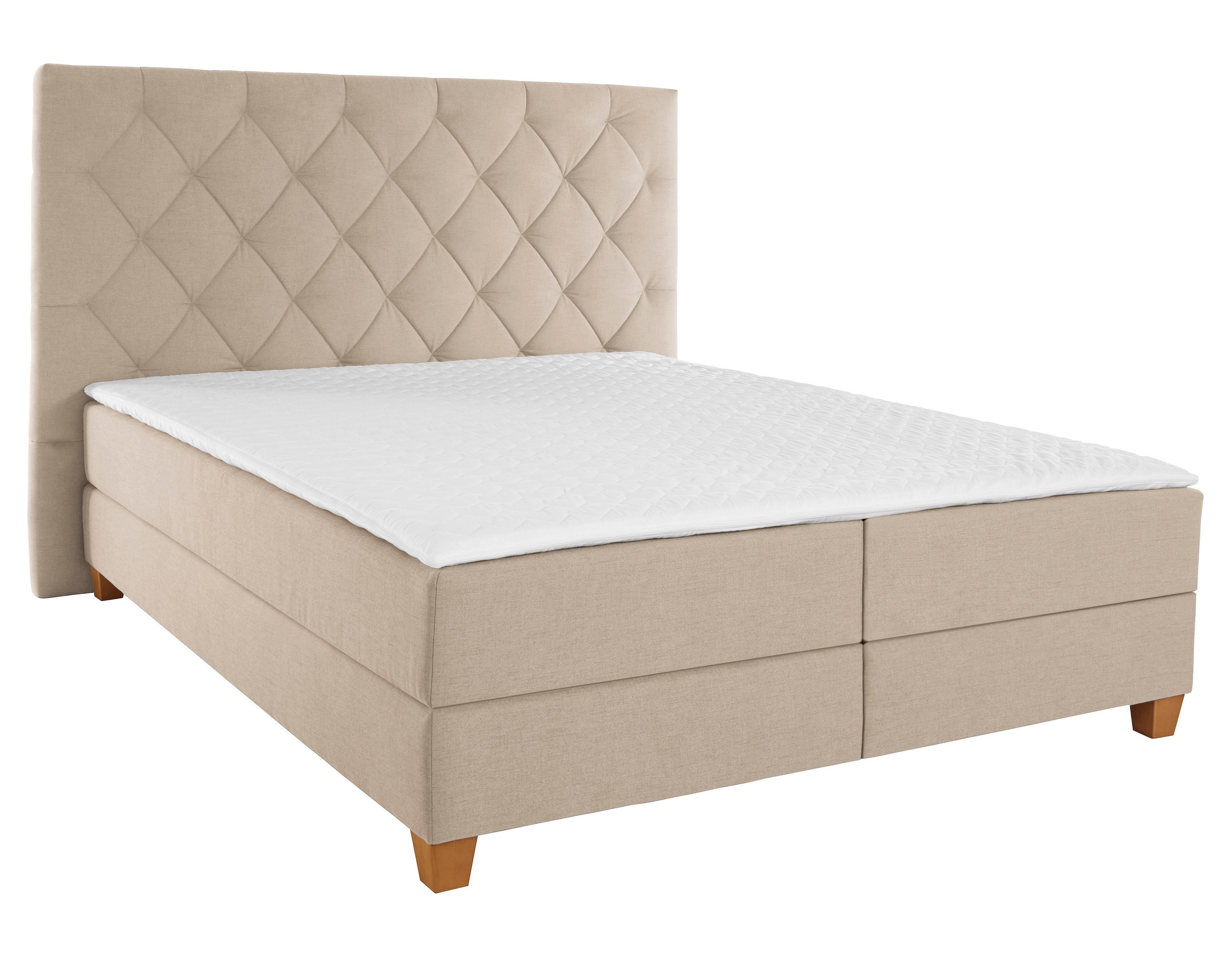 Boxspringbett HOME AFFAIRE "Harmones hoch", beige, B:183cm L:210cm, Struktur (100% Polyester), Komplettbetten, Boxspringbett, in 3 Breiten, Härtegrad auch im Mix mit je 1 Matratze in H2 und H3 7