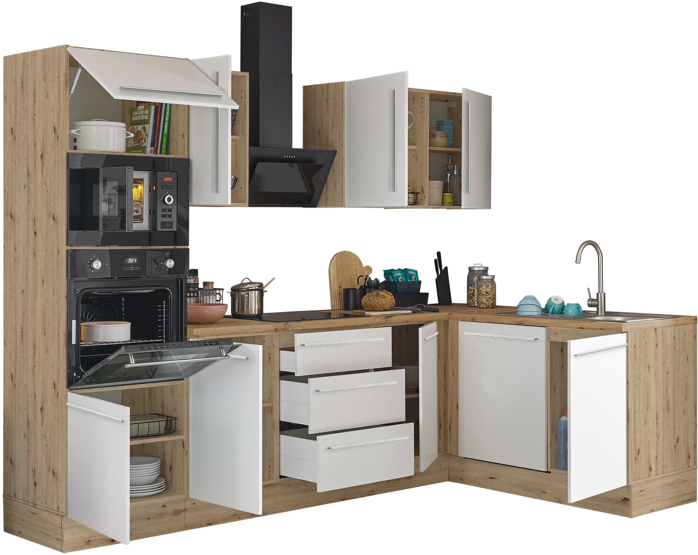 KOCHSTATION Winkelküche »Florida, Stellbreite 280x165 cm«, wahlweise mit E-Geräten, mit Softclose für Türen und Schubkästen