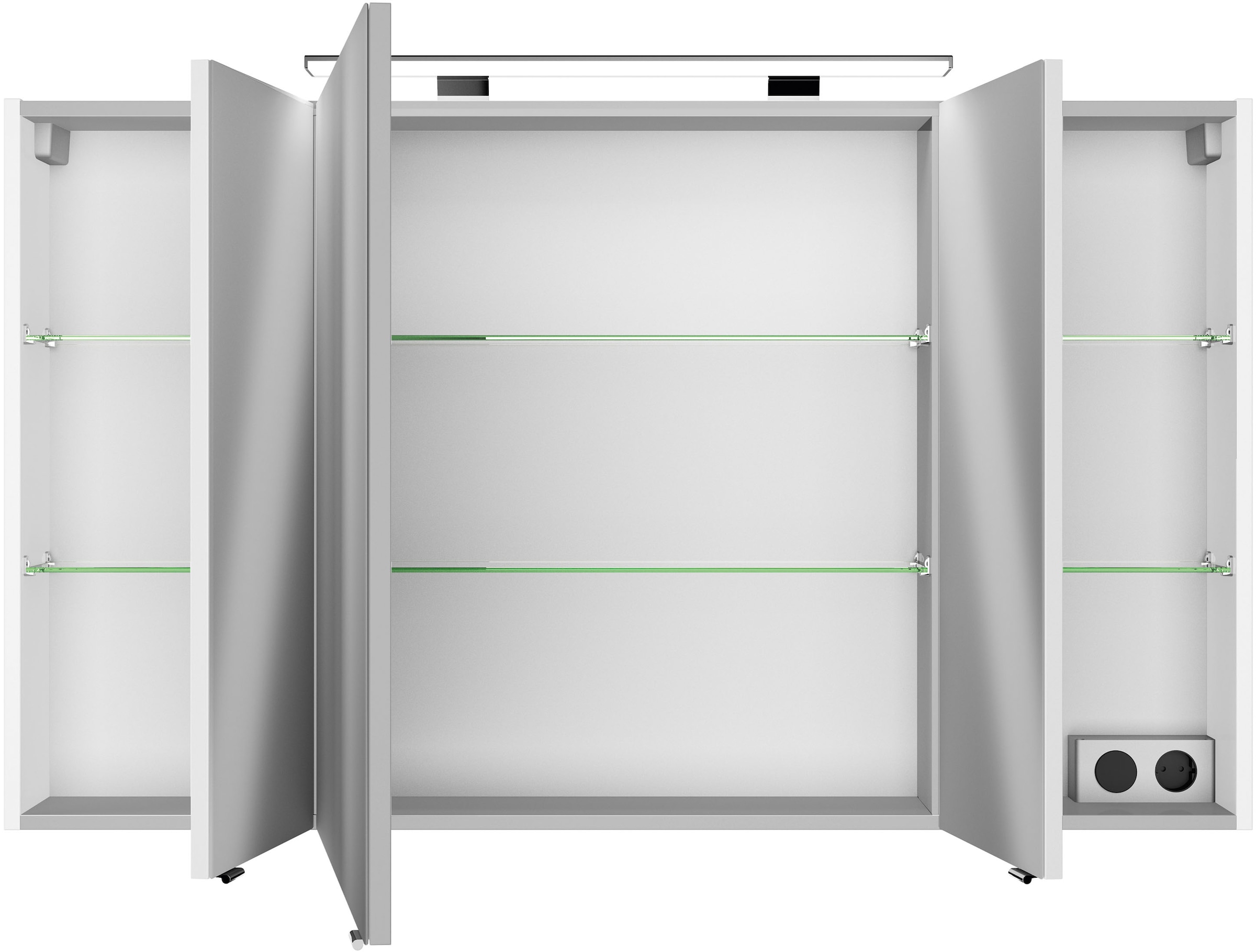 Saphir Badezimmerspiegelschrank »Serie 4010 Badezimmer-Spiegelschrank inkl. LED-Aufsatzleuchte«, Badschrank 120 cm breit, 3 Türen, 6 Glas-Einlegeböden, inkl Türdämpfer