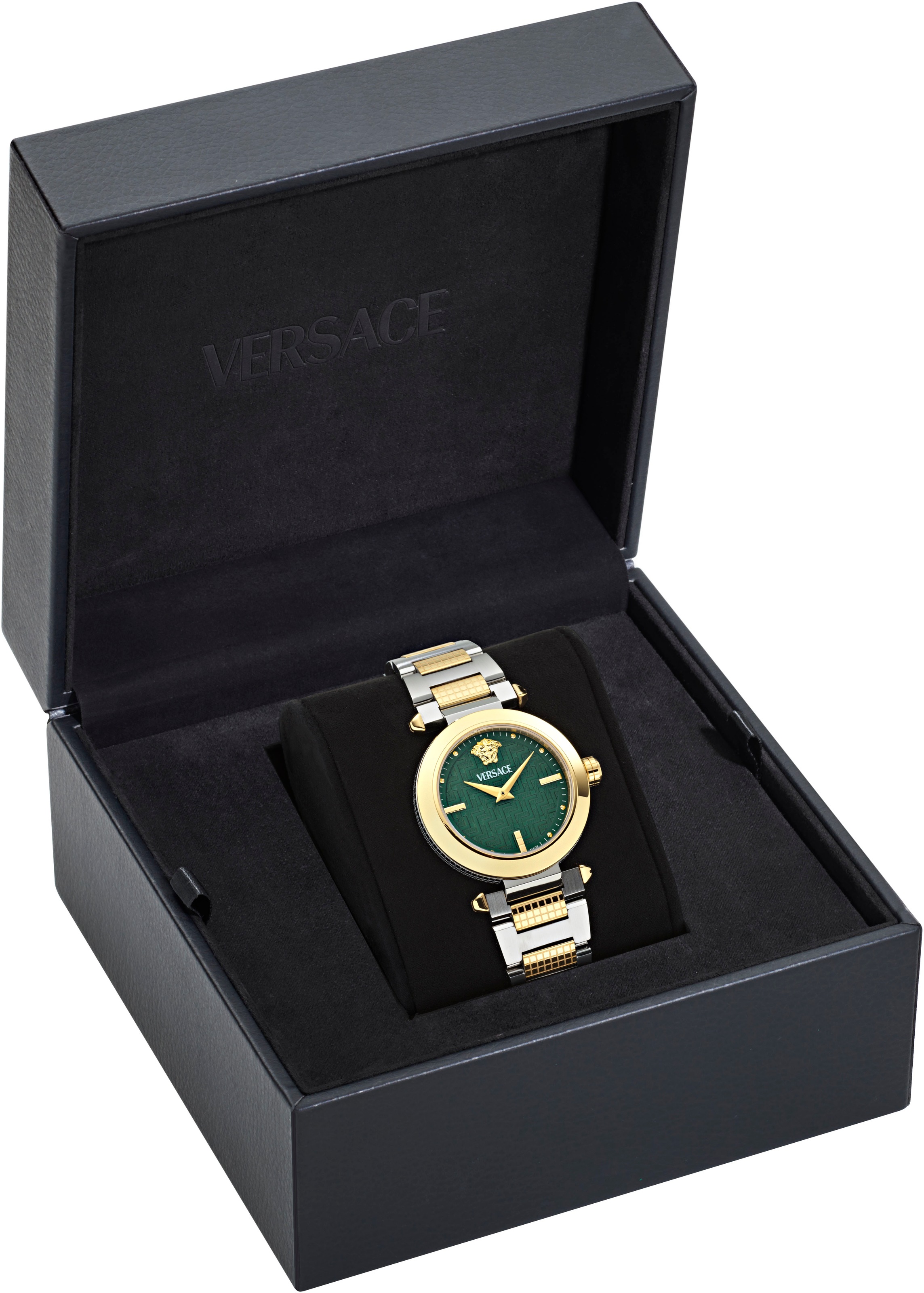Versace Quarzuhr »VERSACE GREEK«, Armbanduhr, Damenuhr, Swiss Made, Edelstahlarmband, analog