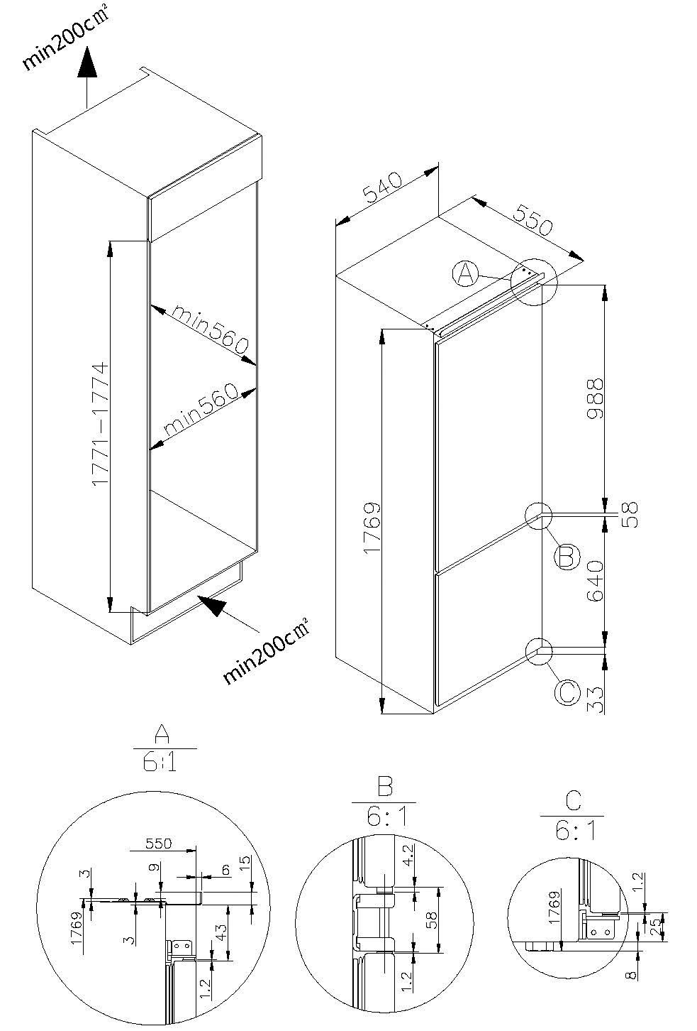Amica Einbaukühlgefrierkombination »EKGCS 387 931 NoFrost«, Inverter Kompressor