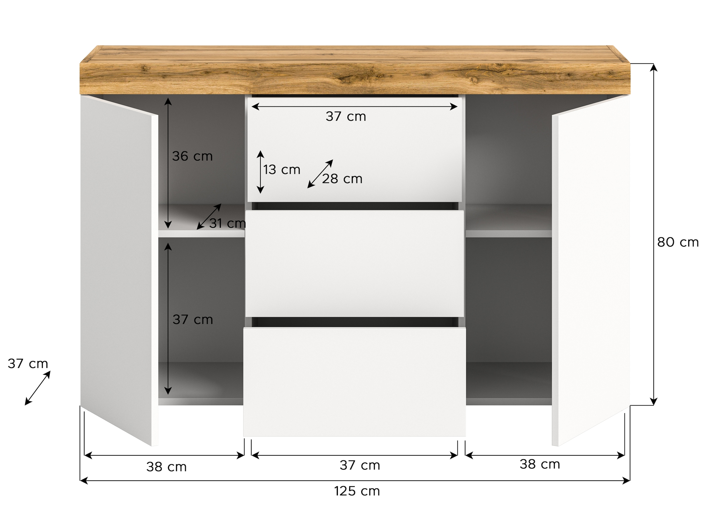 INOSIGN Sideboard »Mambo, Breite 125 cm, grifflose Fronten, 2 Türen, 3 Schubkästen«, 2-farbig, Türen mit push to open, Anrichte, Schrank,Kommode, Wohnmöbel