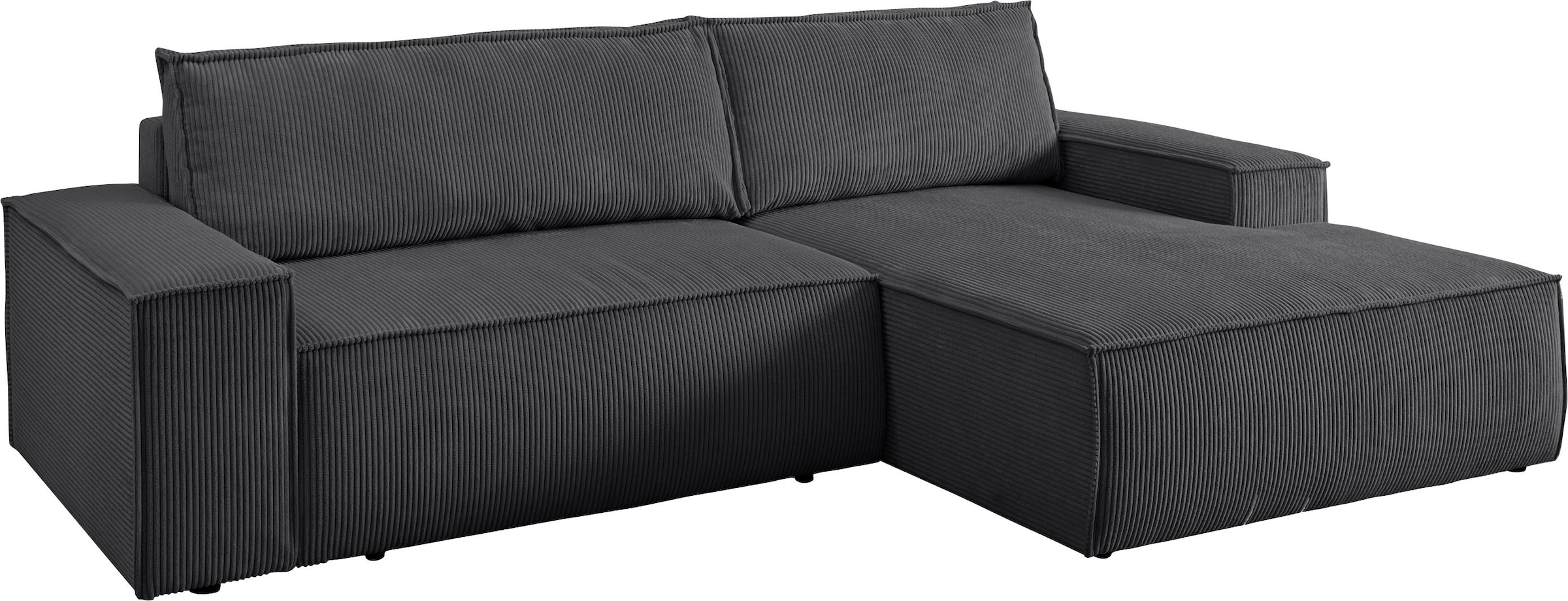 OTTO home Ecksofa »SHERWOOD L-Form, 267 cm - OTTO. Verlässliche Qualität.« Schlaffunktion mit Bettkasten (210x136 cm), Cord, Vintage, Samtvelours