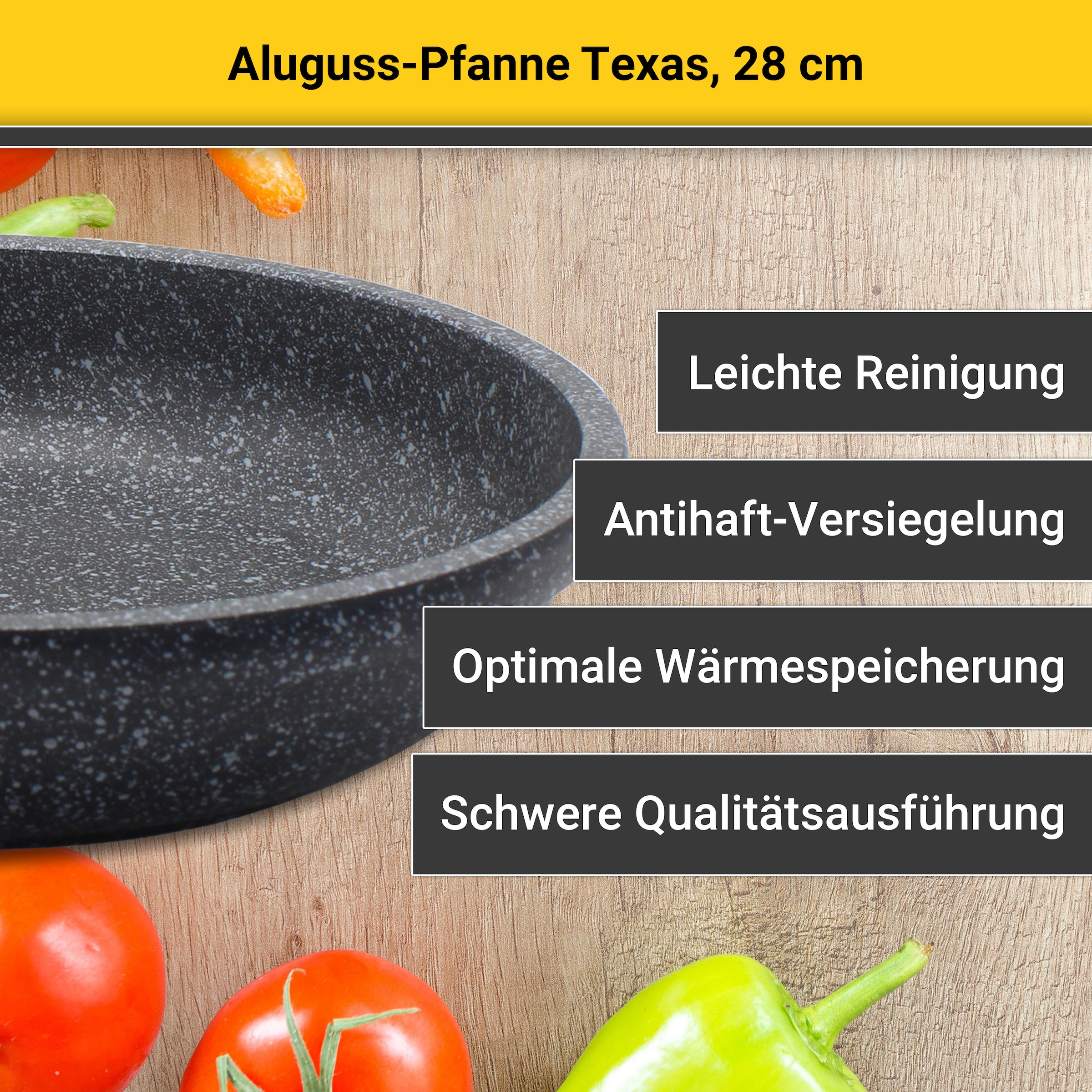 Krüger Bratpfanne »Aluguss Pfanne flach Texas«, Aluminiumguss, (1 tlg.), für Induktions-Kochfelder geeignet