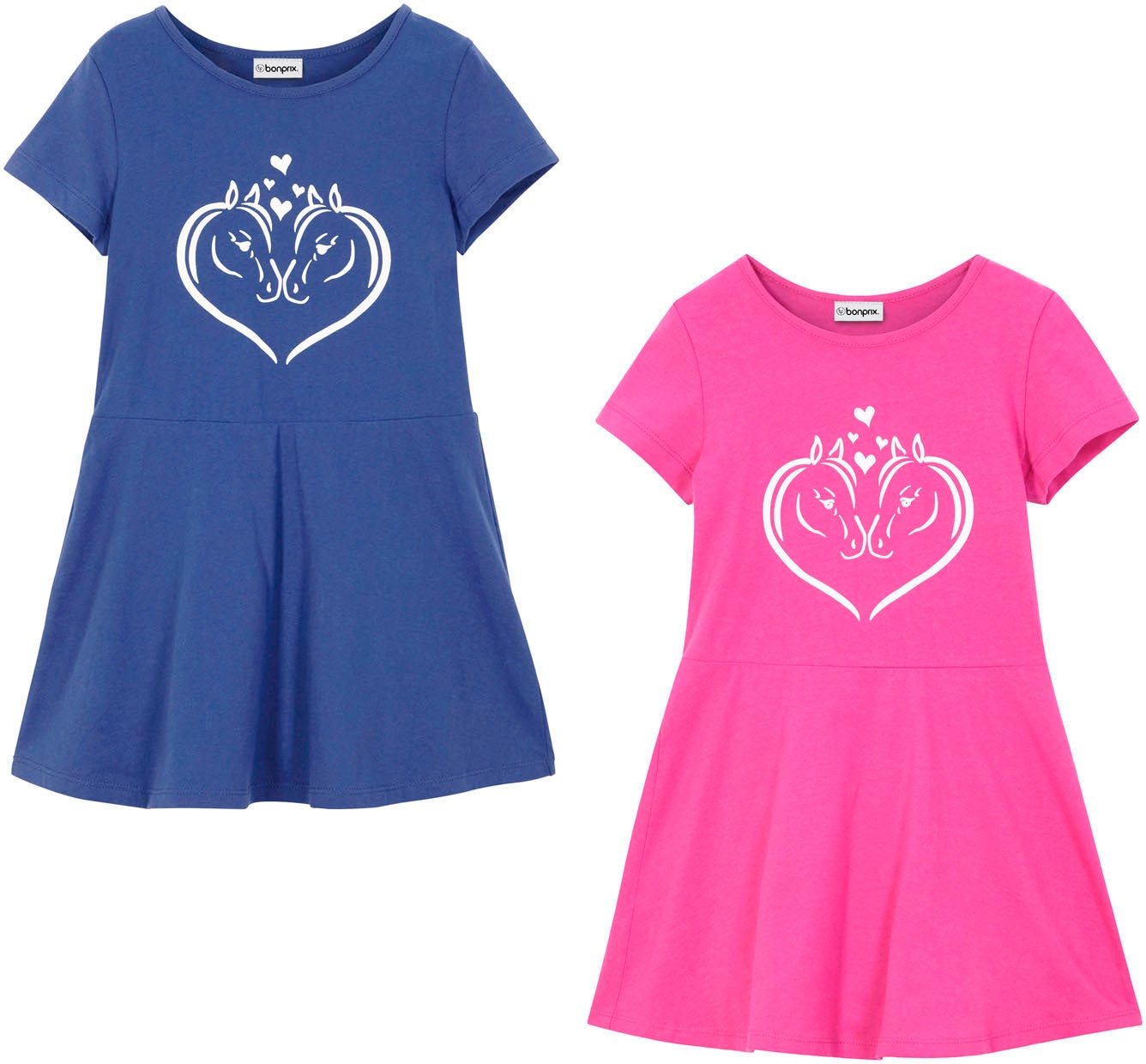 bonprix Jerseykleid Packung, 2 Stk. tlg. für warme Tage, aus Baumwolle, Regular Fit, Kurzarm-Design