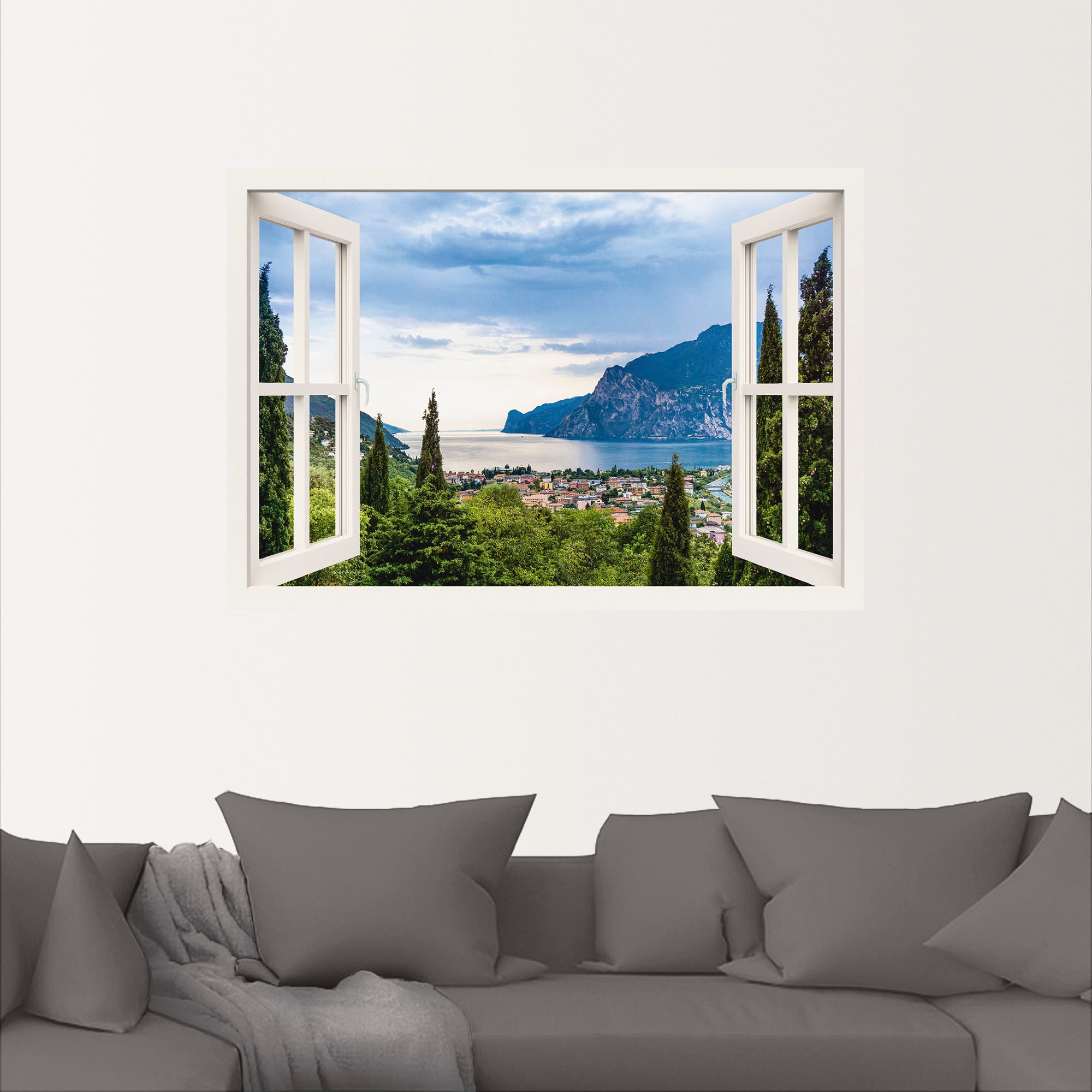 Artland Wandbild »Gardasee durchs weiße | BAUR Seebilder, Fenster«, (1 St.)