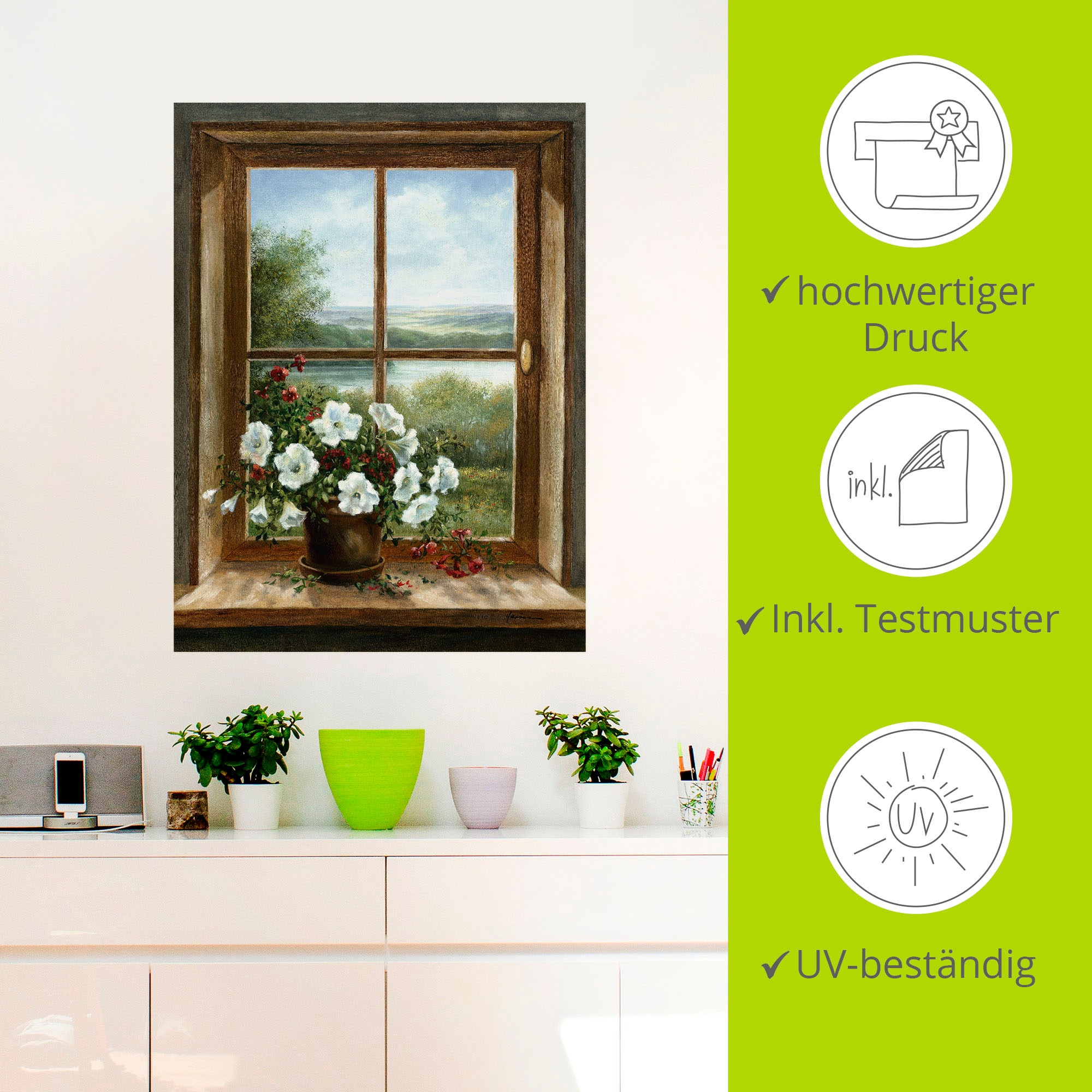 Artland Wandbild »Blumen am Fenster«, Arrangements, (1 St.), als Alubild, Outdoorbild, Leinwandbild, Poster, Wandaufkleber