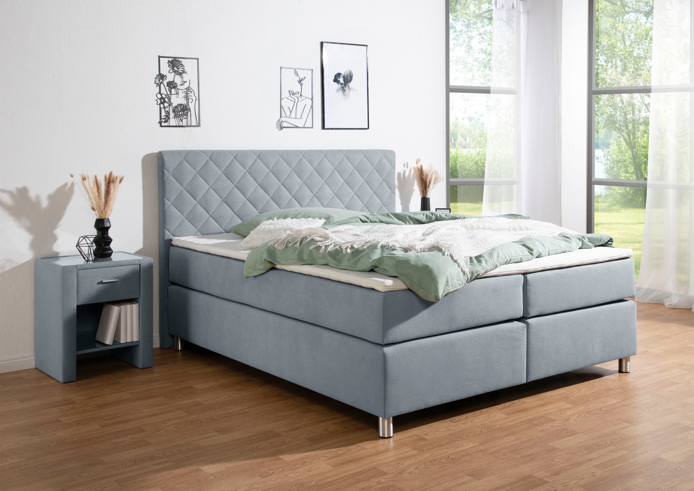 Leonique Boxspringbett »Bernard, in verschiedenen Breiten«, inkl. Topper, Matratze in H2, H3 oder H4 erhältlich