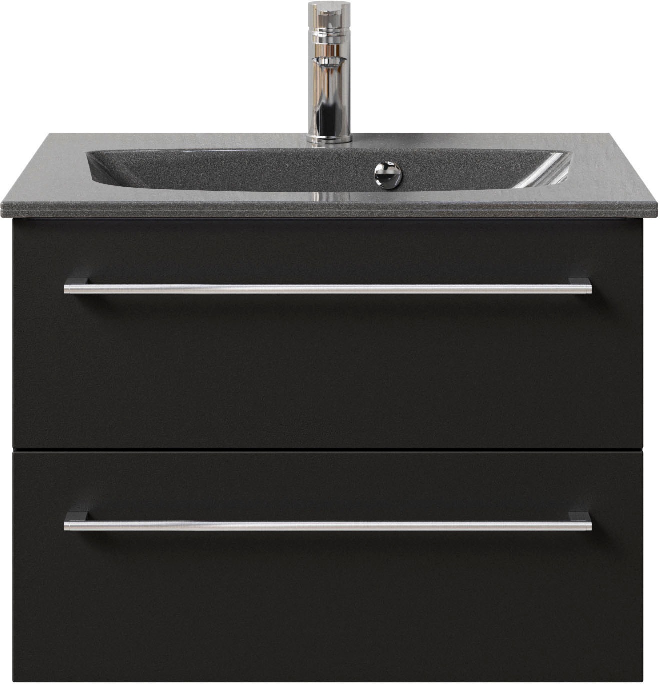 Saphir Badmöbel-Set »Serie 6025 2-teilig Mineralmarmor-Waschtisch mit LED-Spiegelschrank«, (2 St.), Waschplatz 67 cm breit, 2 Schubladen, 2 Spiegel-Türen, inkl Türdämpfer