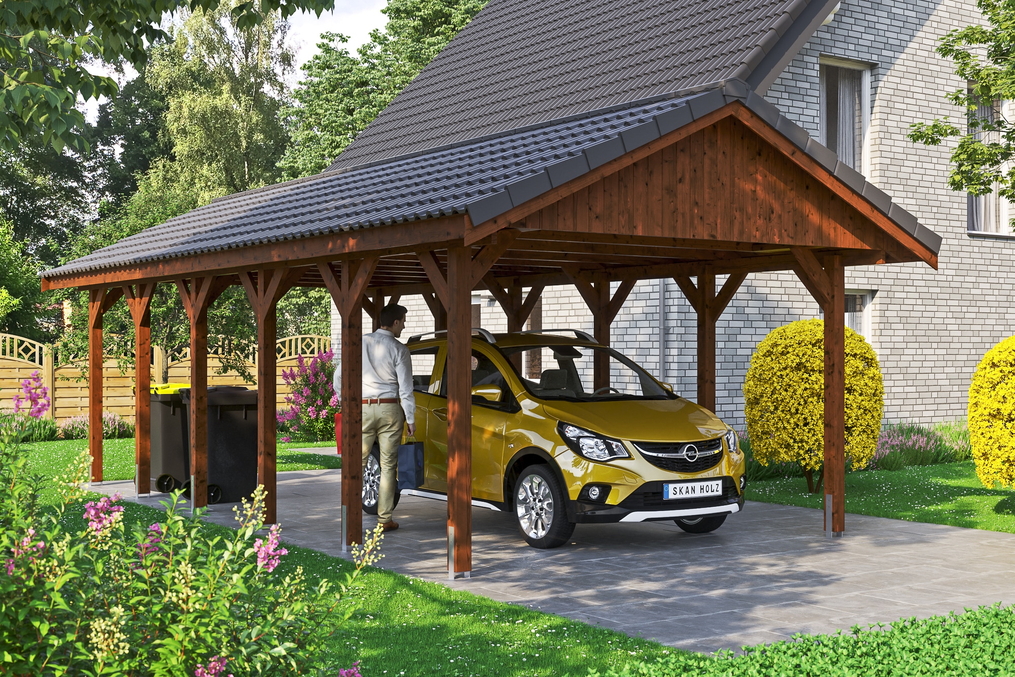 Skanholz Einzelcarport »Wallgau«, Nadelholz, 340 cm, Nussbaum, mit Dachlattung