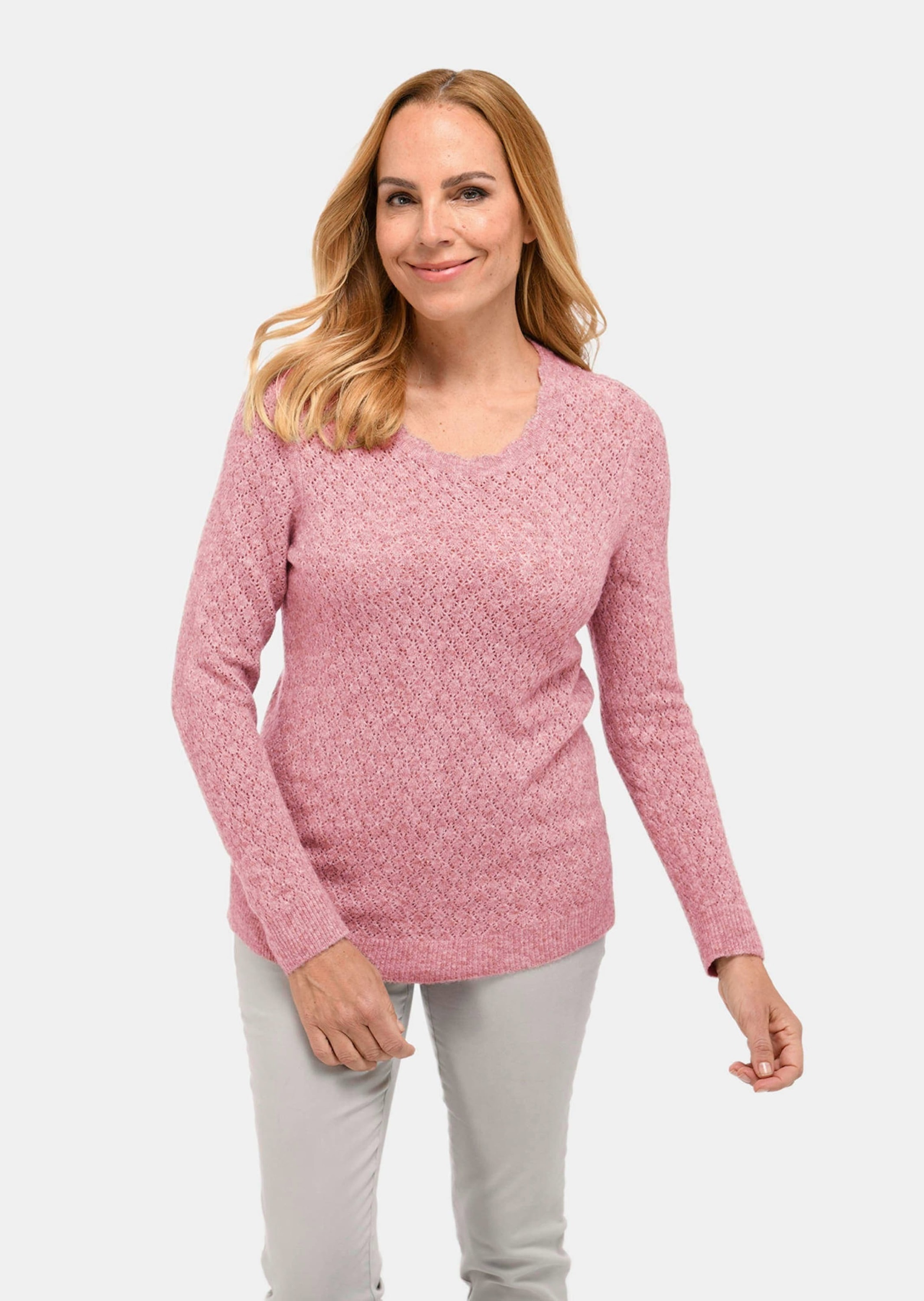 GOLDNER Strickpullover »Pullover Femininer Ajourpullover aus hochwertigem Melange-Garn«