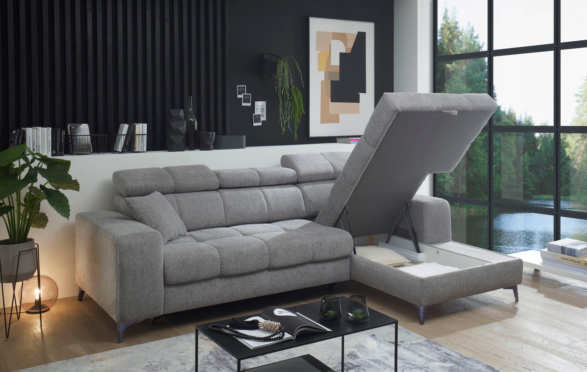 ED EXCITING DESIGN Ecksofa »Sydney L-Form«, mit Bettfunktion, Bettkasten, Kopfteilverstellung & 2 Zierkissen