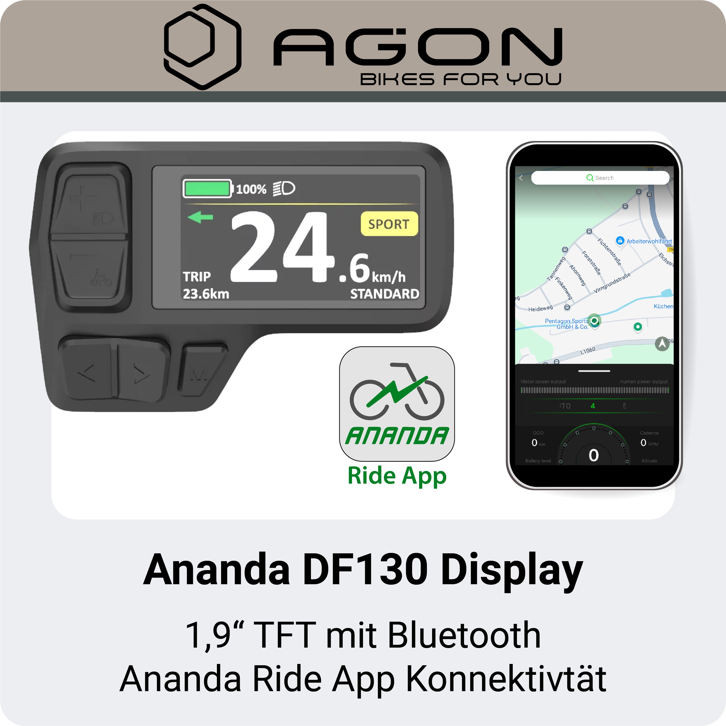 AGON »Alpha« 10 Gang Deore SGS T6000 Schaltwerk Kettenschaltung Heckmotor 250 W Pedelec, Elektrofahrrad für Damen u. Herren, MTB
